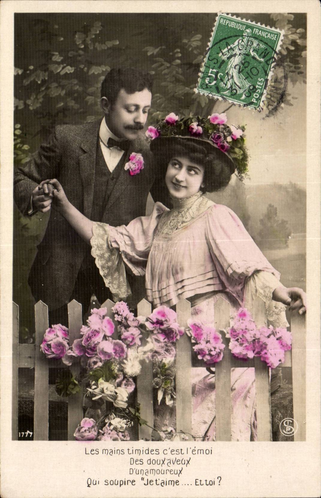 Fantaisie - Couple - Les Mains timides c'est l'emoi - CPA 