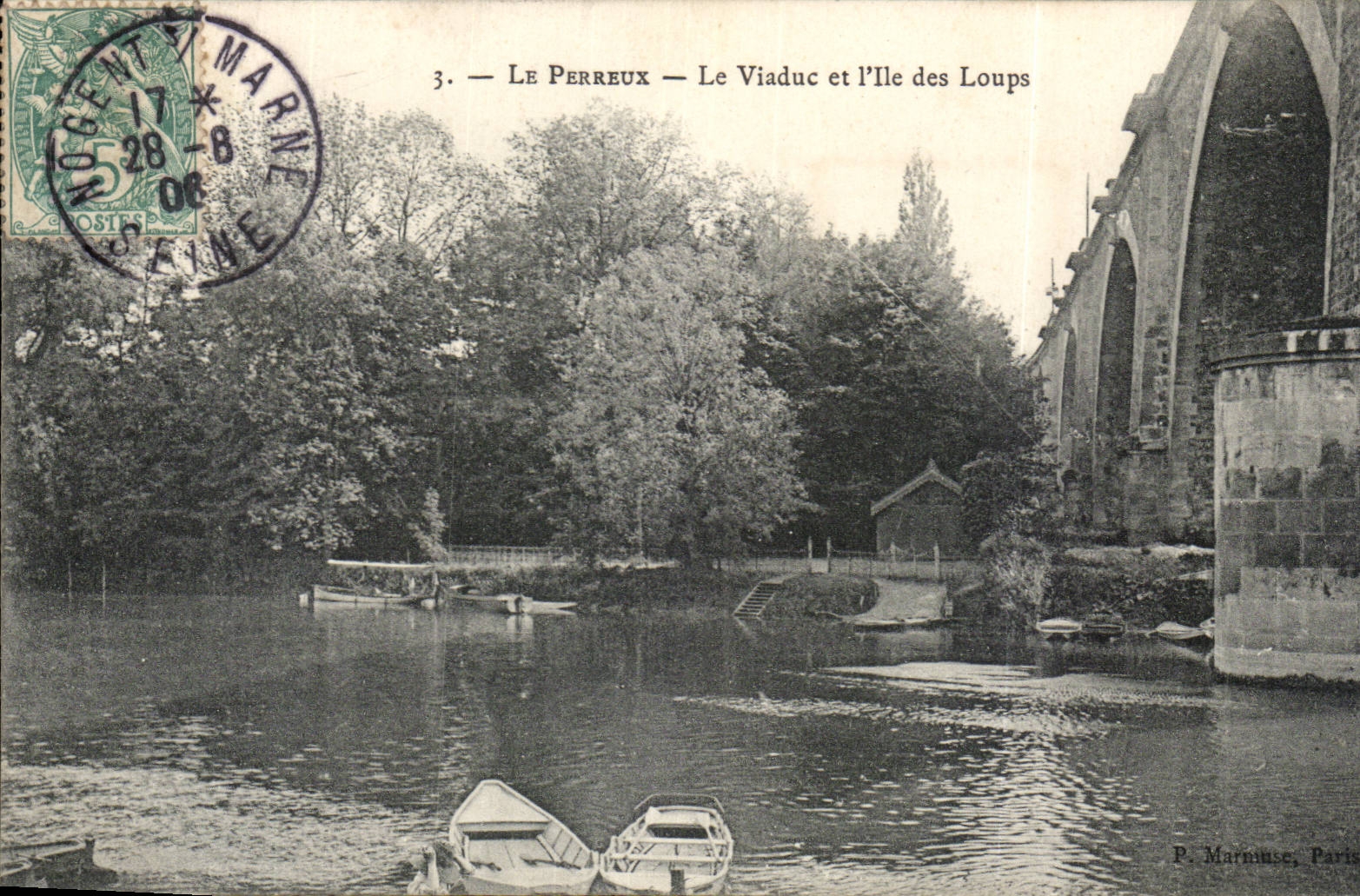 Perreux CPA the viaduct and the island with the wolves