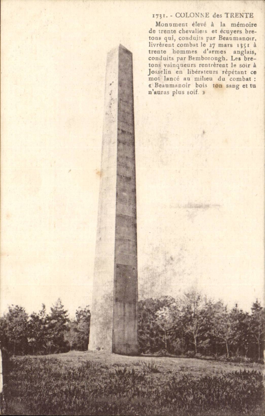 CPA Column of Thirty (high with the memory of the thirty knights and Breton riders conduits by Beaumanoir 1351)