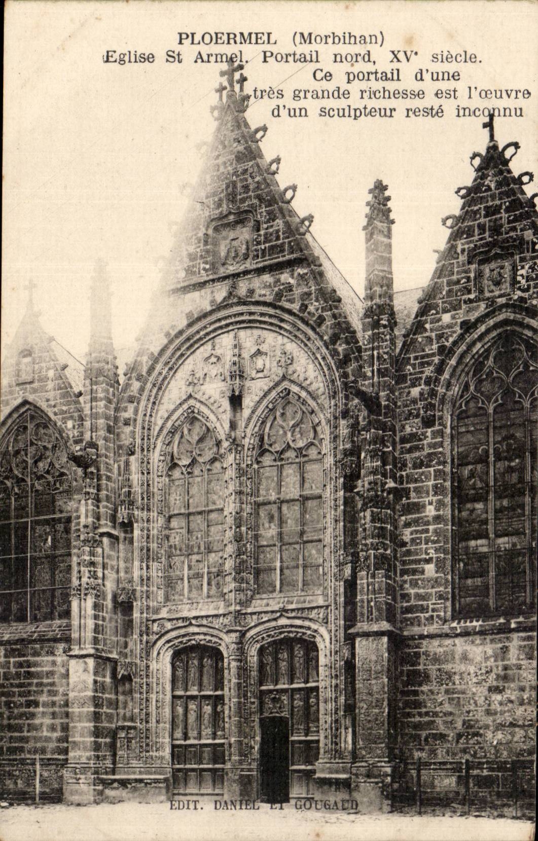 Ploermel CPA Church St northern Armel Portail