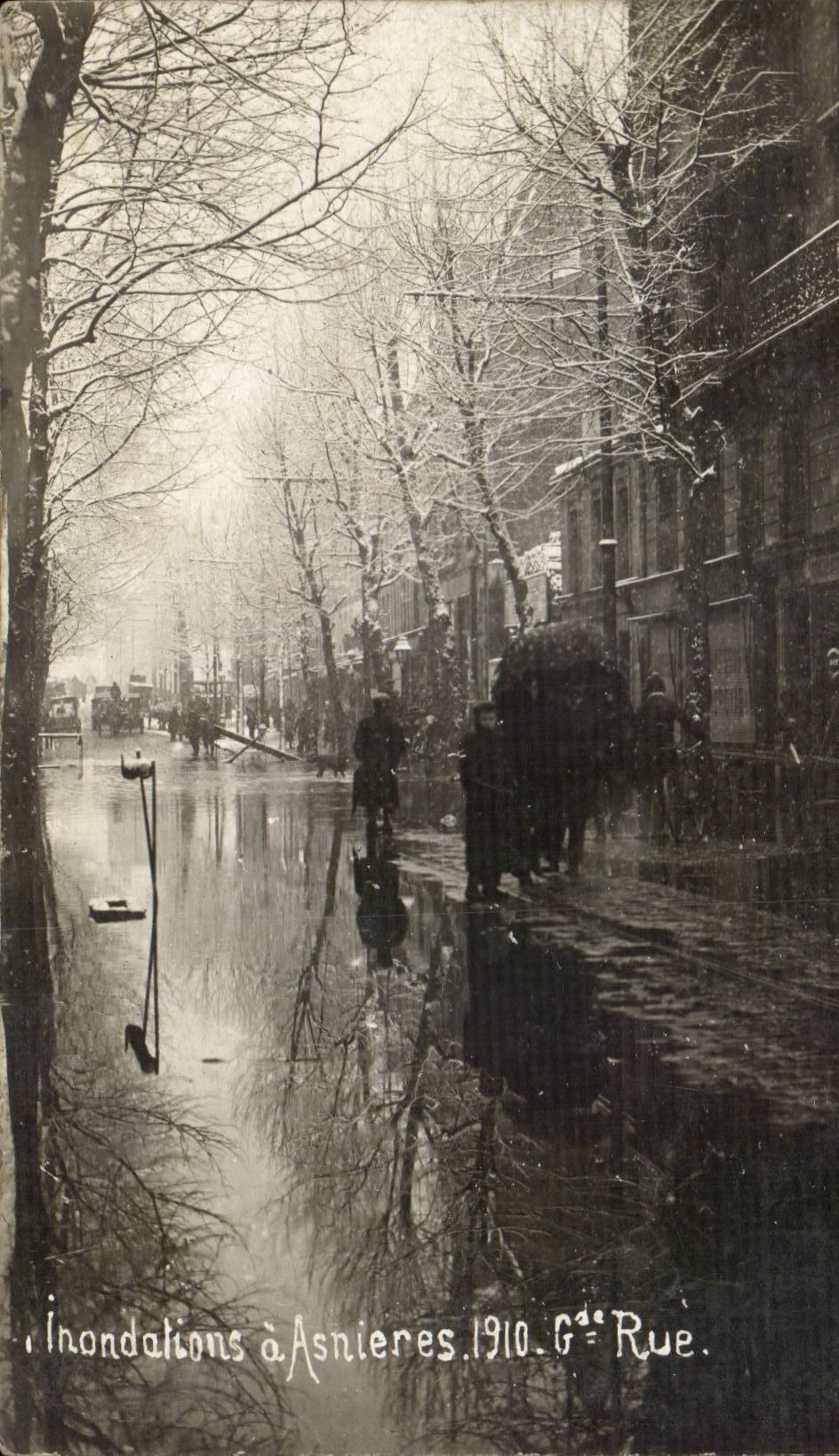 Asnieres CPA Floods Main street