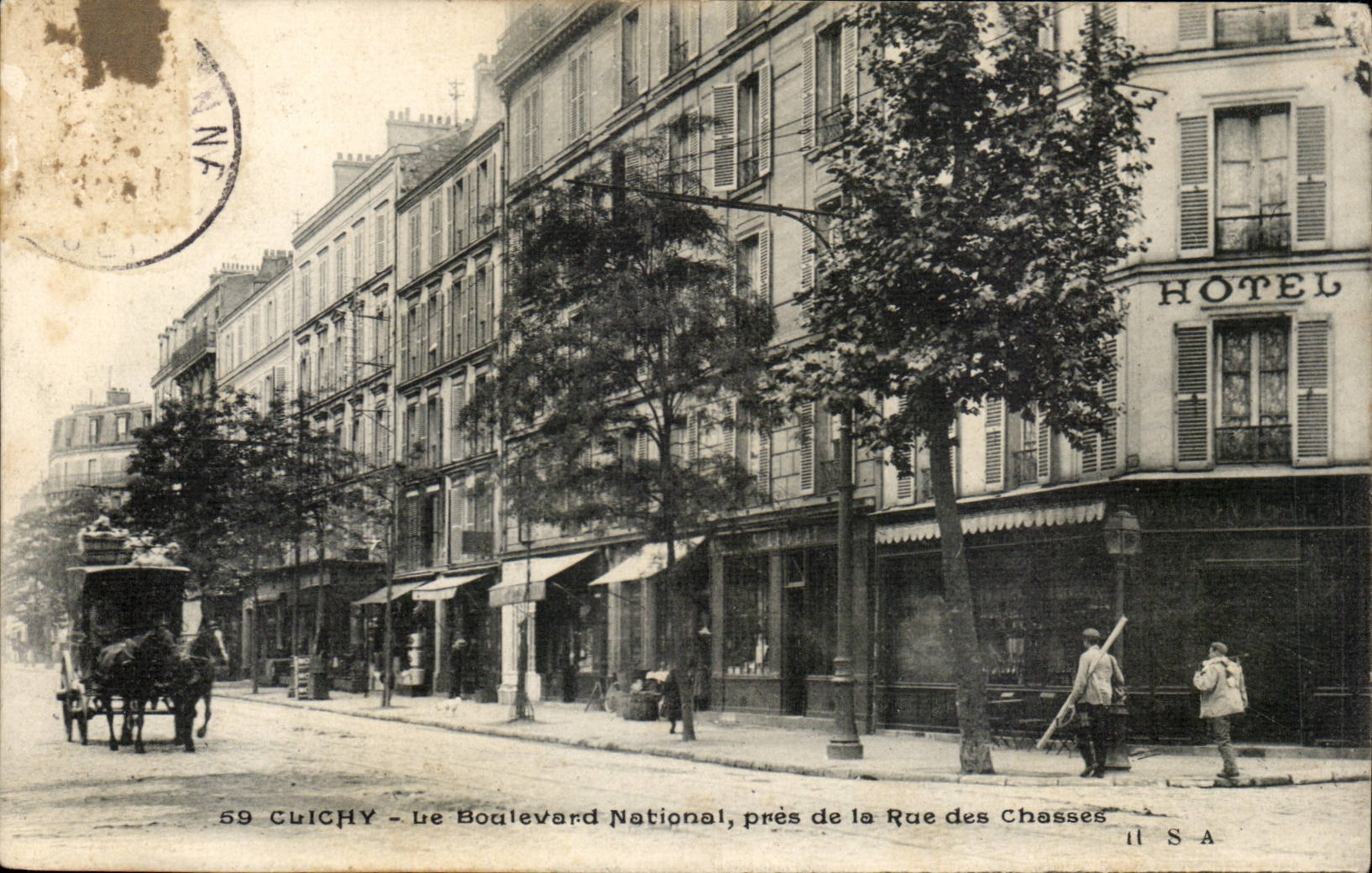 Clichy CPA die nationale Prachtstrasse nah an der Strasse von Huntings
