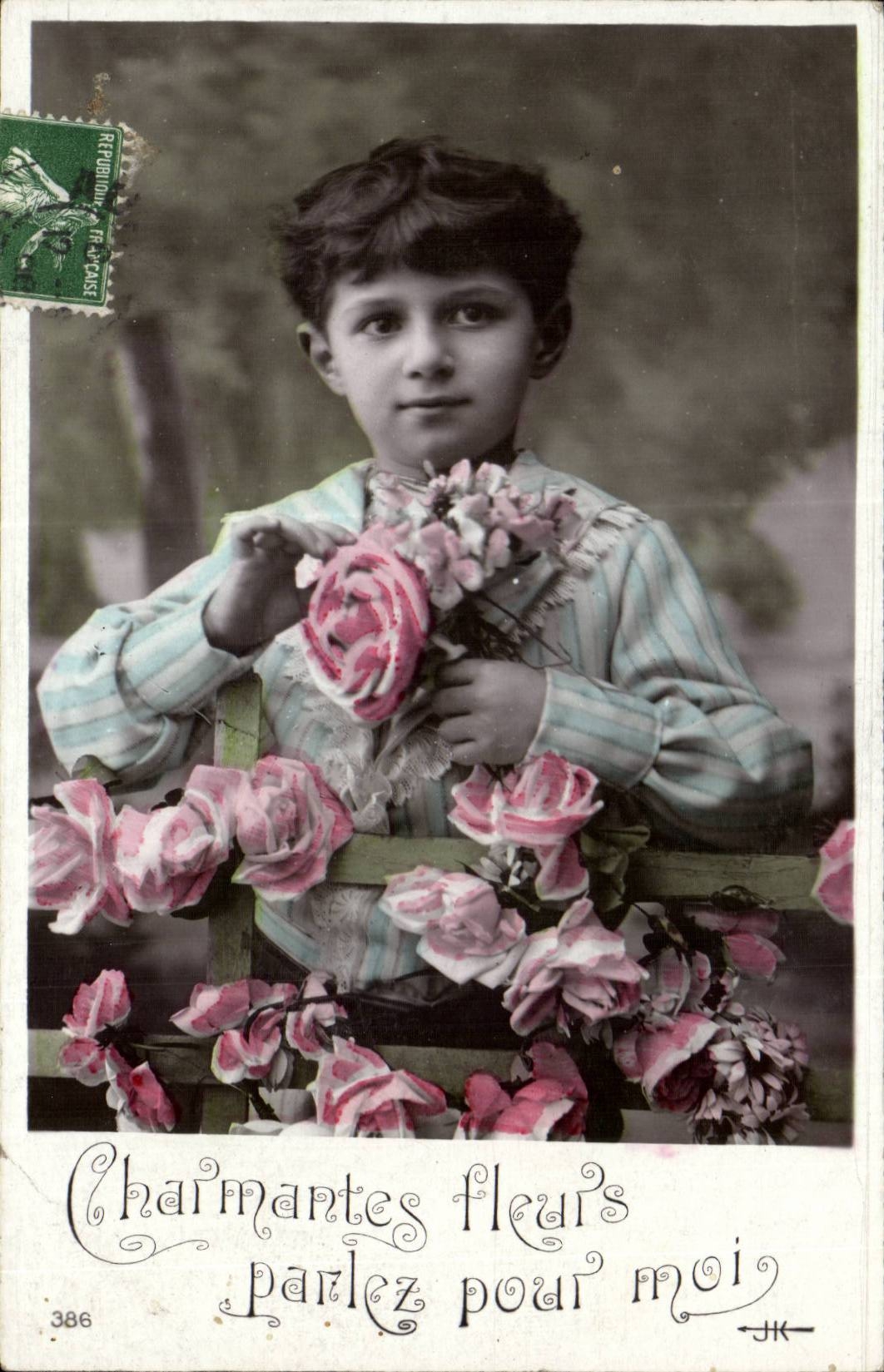 CPA Phantasie-sprechen reizend Jungen-Kindblumen fur mich