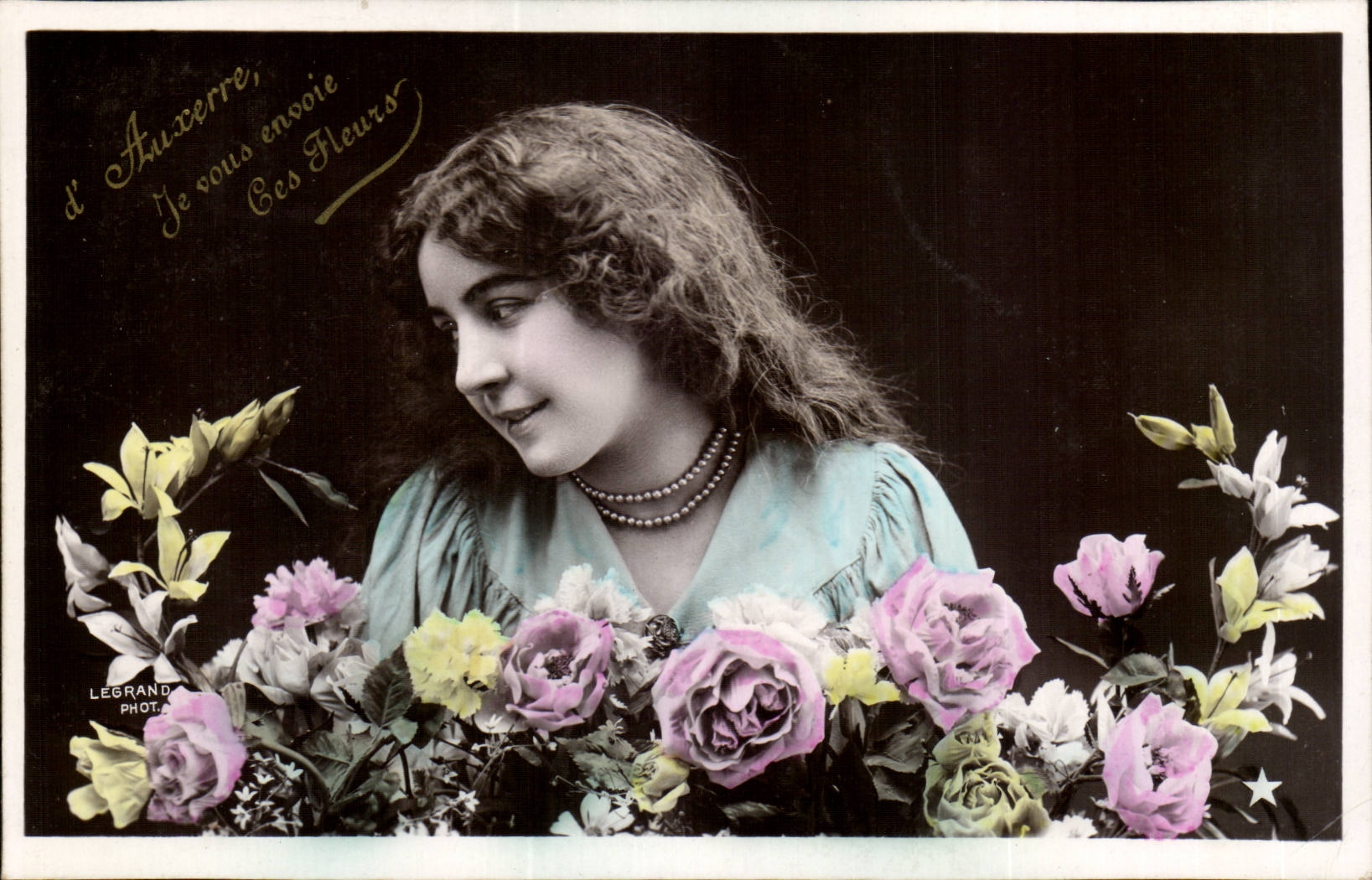 CPA Phantasie-Kind-Madchen von Auxerre schicke ich Ihnen diese Blumen