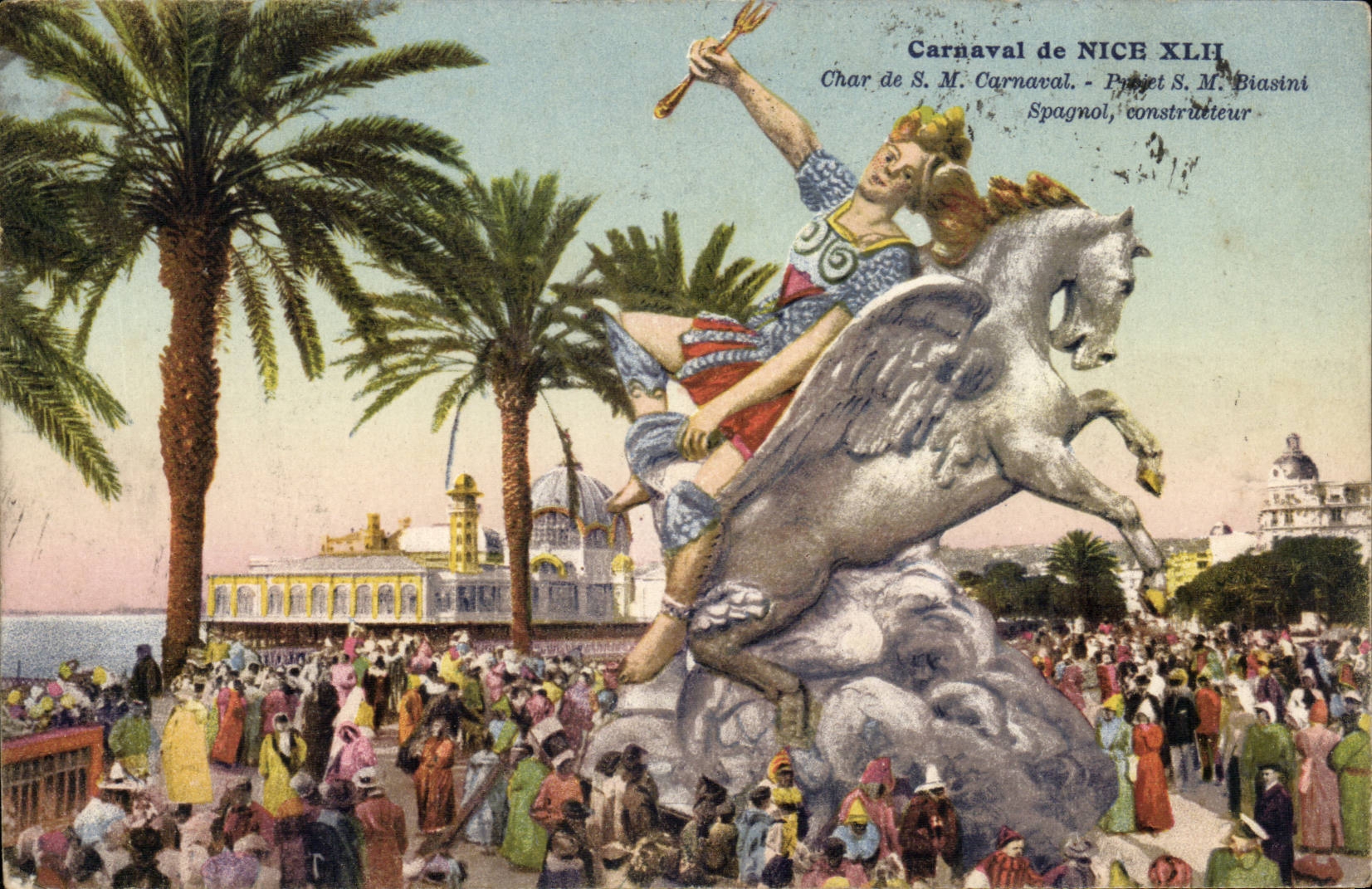 Netter CPA Karneval von Nizza XLII Cahr Herstellers des Inspektions-Karneval Prjet Inspektions-Biasini Spagnol (riesiger Pferdenpferdenriese)