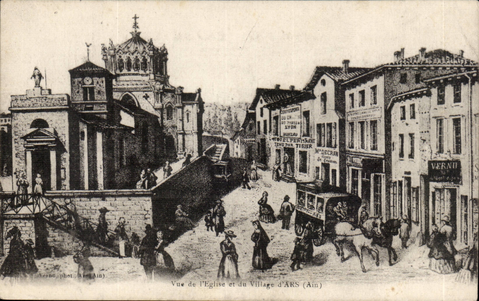 CPA Seen of the church and the village of Ars