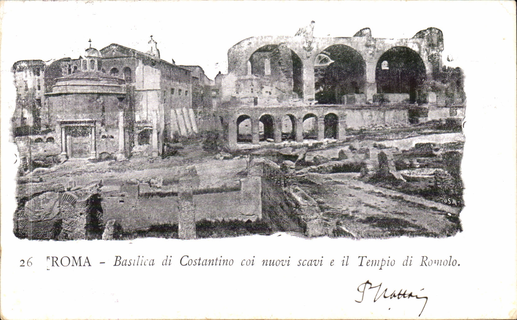 Italy Italia Roma CPA Basilica di Costantino coi nuovi scavi E it tempio di Romolo