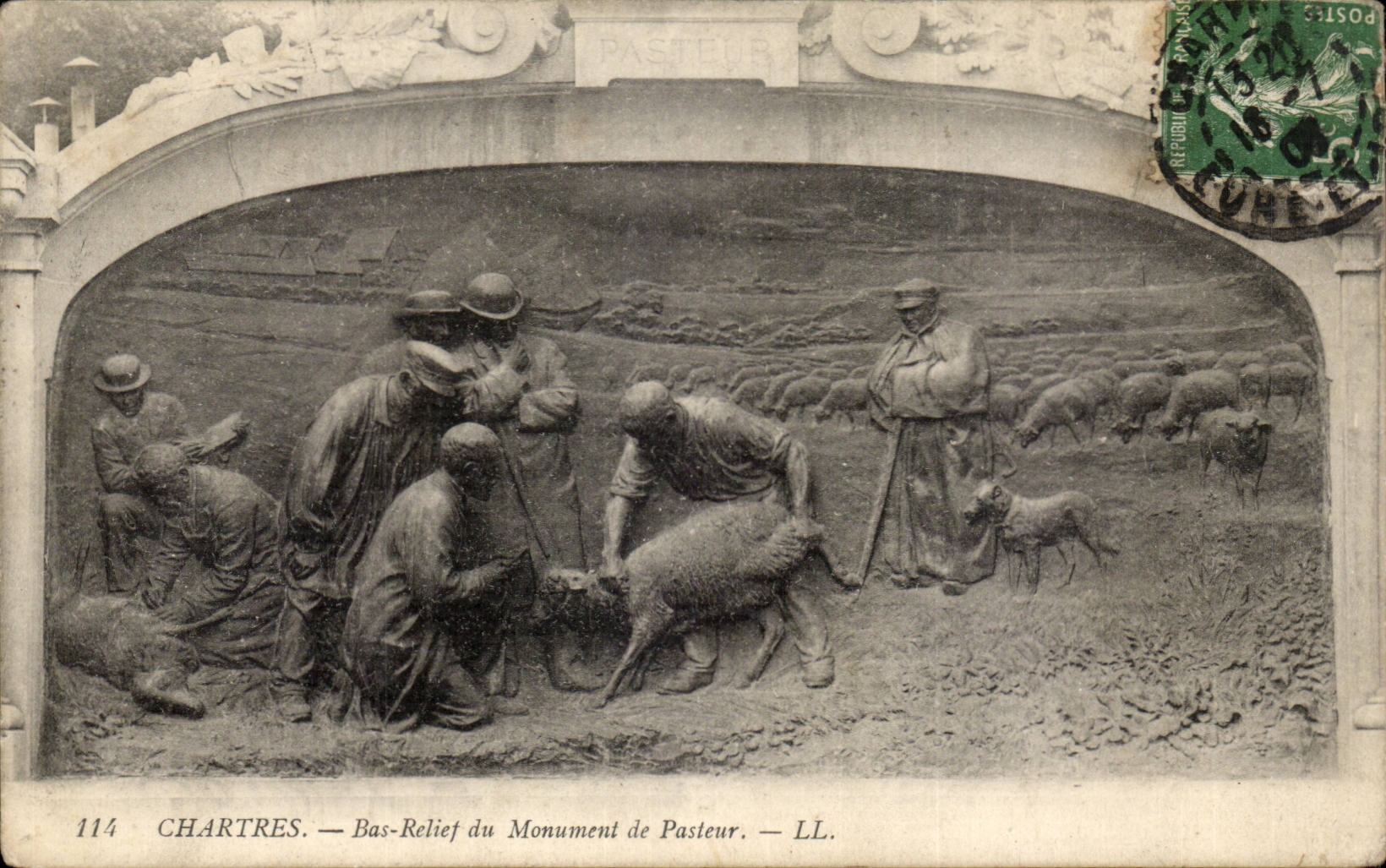 Low Chartres CPA relief of the monument of Pasteur