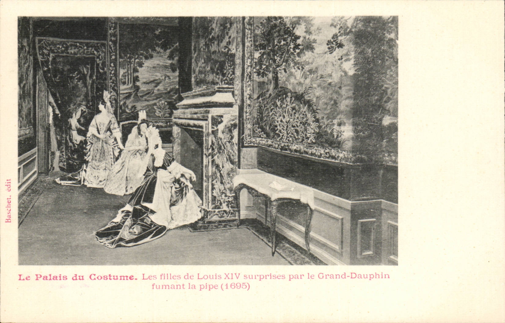 The Palate of the Costume - Files of Louis XIV surprised by the Large Dolphin smoking the pipe 1695 - CPA