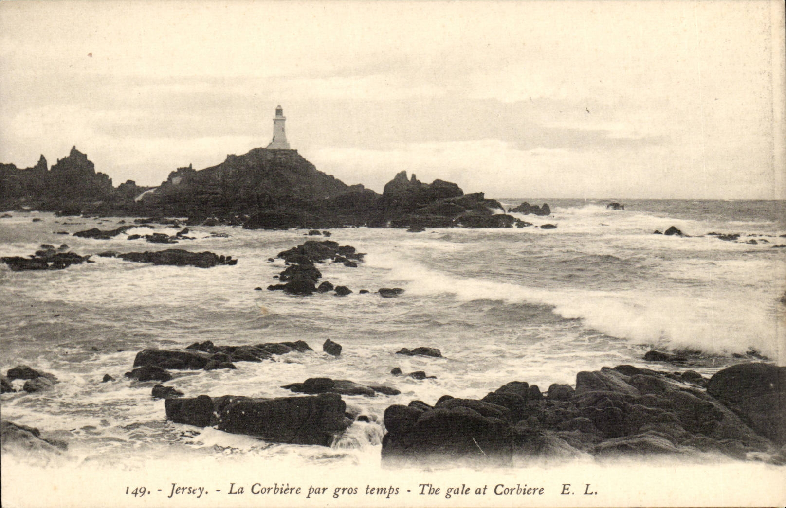 The United Kingdom Great Britain CPA London London Jersey the corbiere by heavy weather (lighthouse)