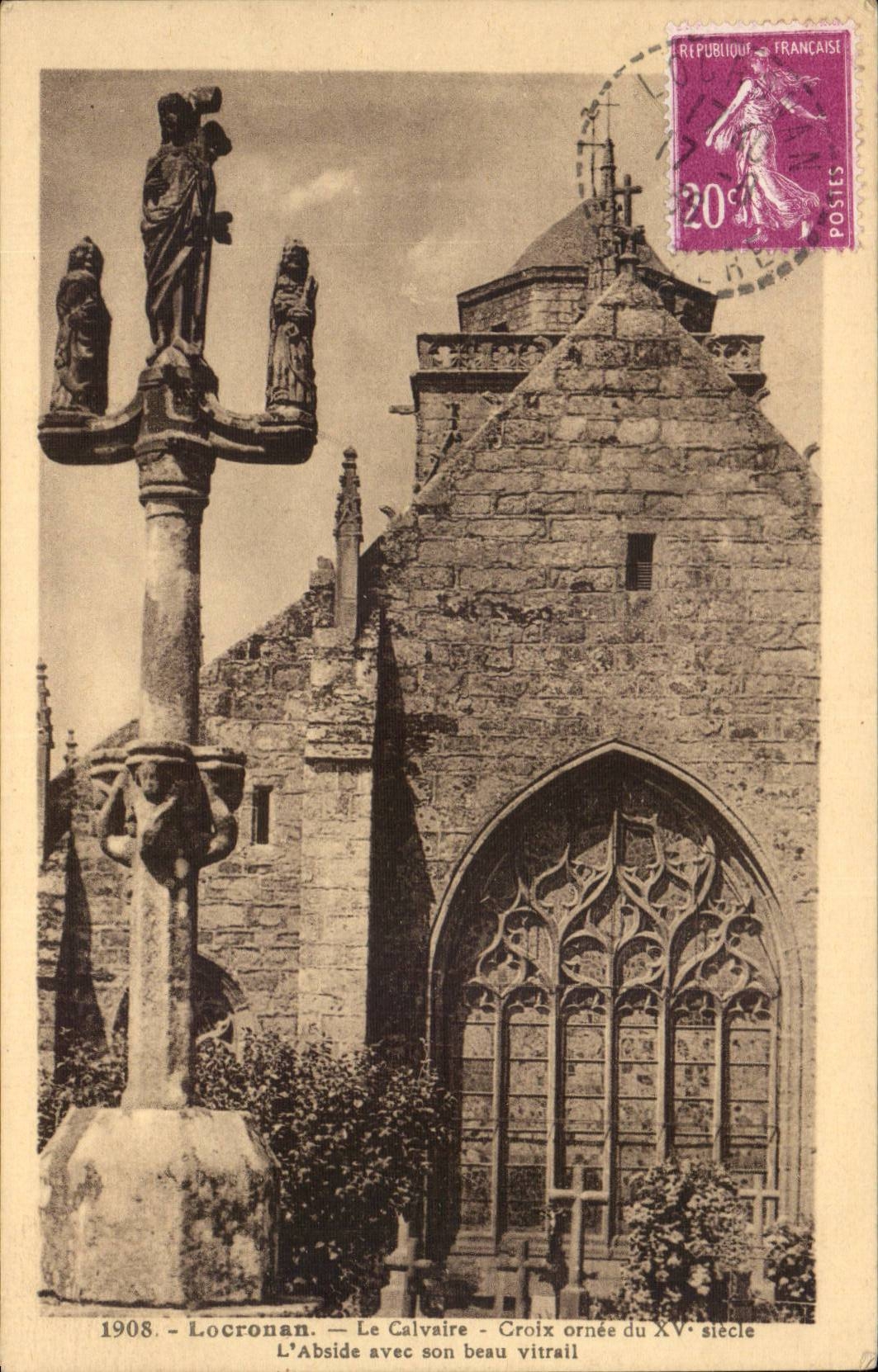 Locronan CPA the martyrdom Cross decorated with the 15 the apse with its beautiful stained glass