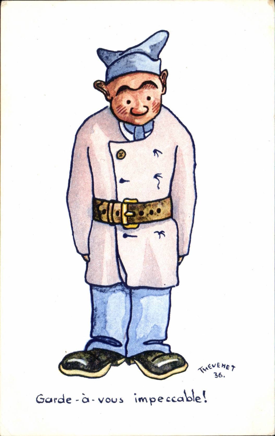 CPA Illustrateur thevenet Garde a vous impeccable (militaria soldat docteur sante doctor)