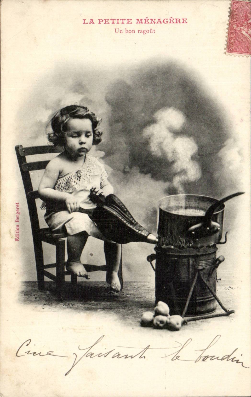 CPA Phantasie-Kind der kleine Hausfrau gute Ragout (Kuche) TOP