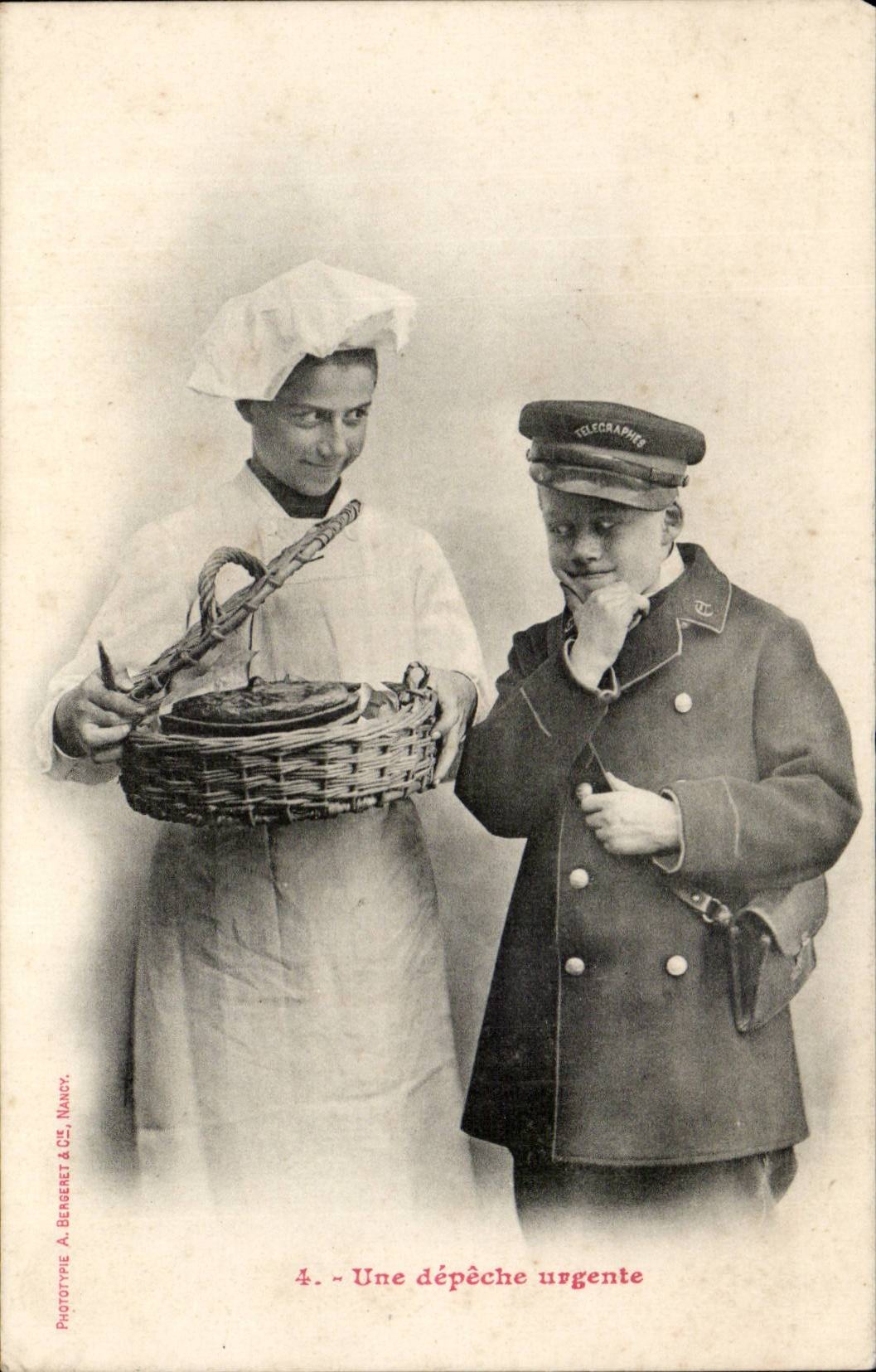 CPA Phantasie-Kind ein dringender Abfertigung Postangestellter stationiert Fernschreiber TOP