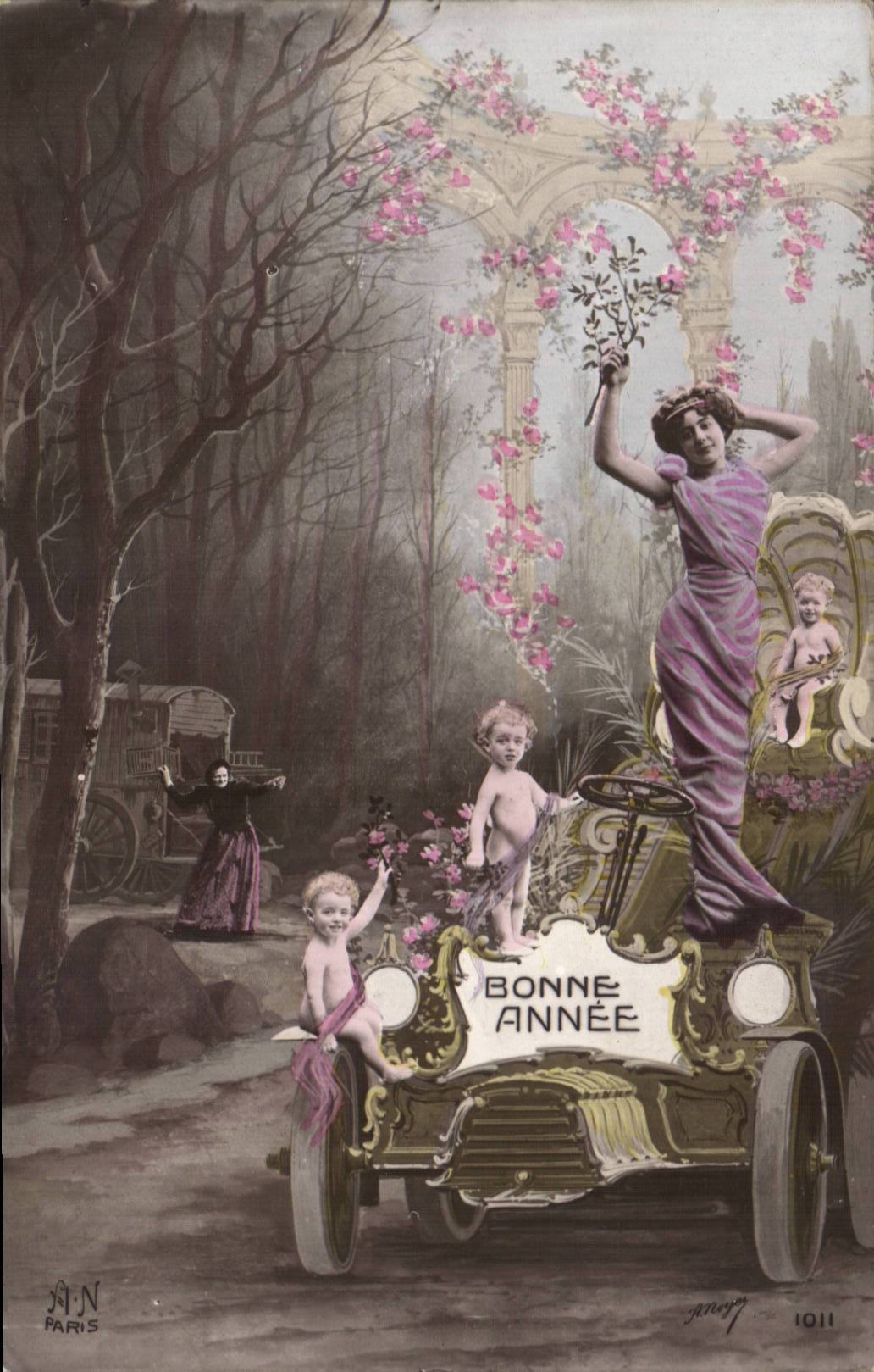 CPA Fantasy Fantasy Woman Happy New Year (automobile)