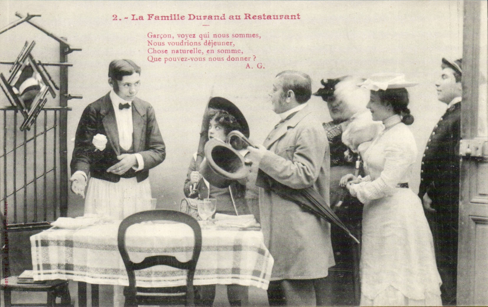 CPA Fantaisie humour La famille Durand au restaurant