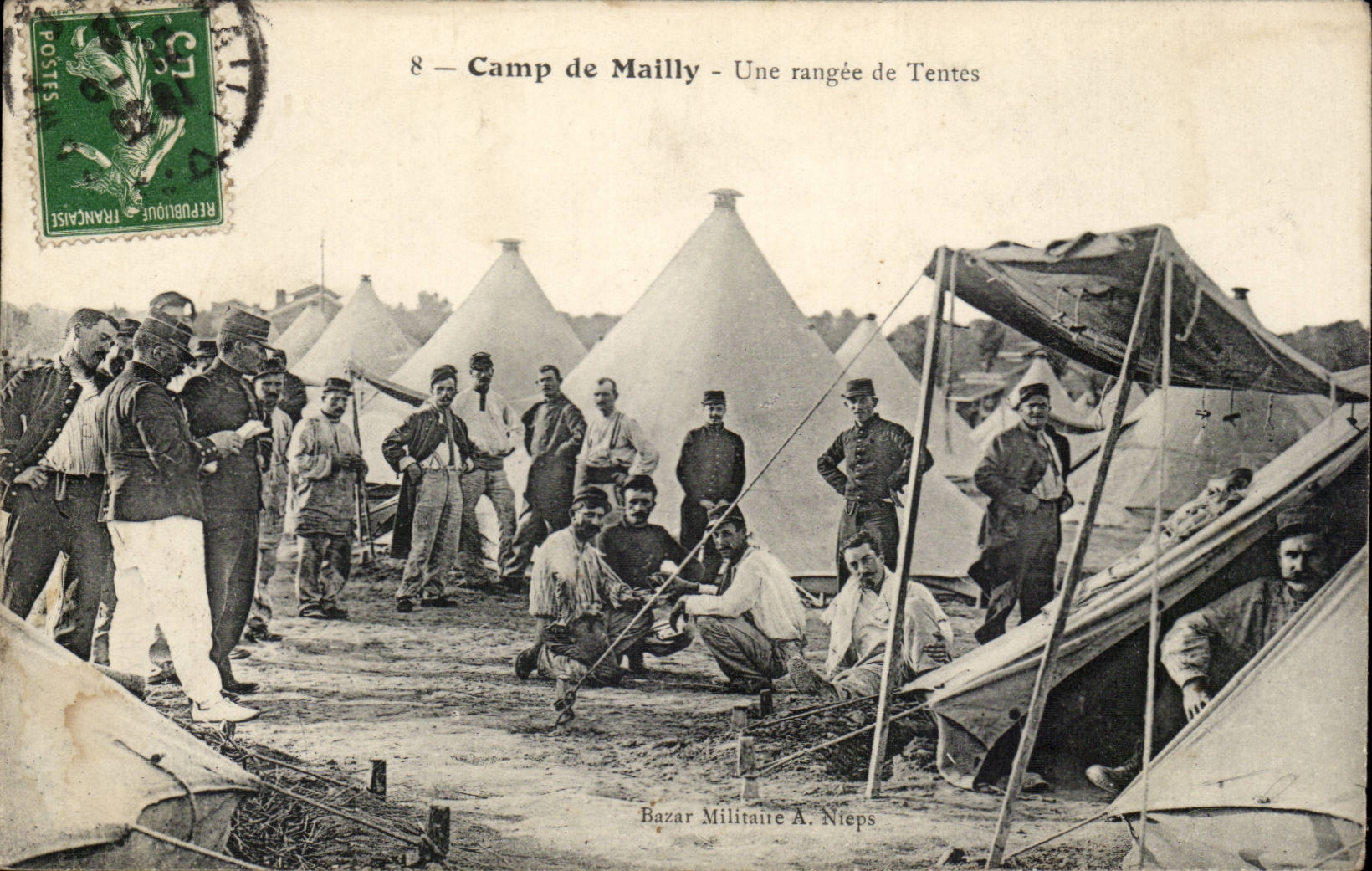 Militaria Camp of Mailly CPA a line of tents