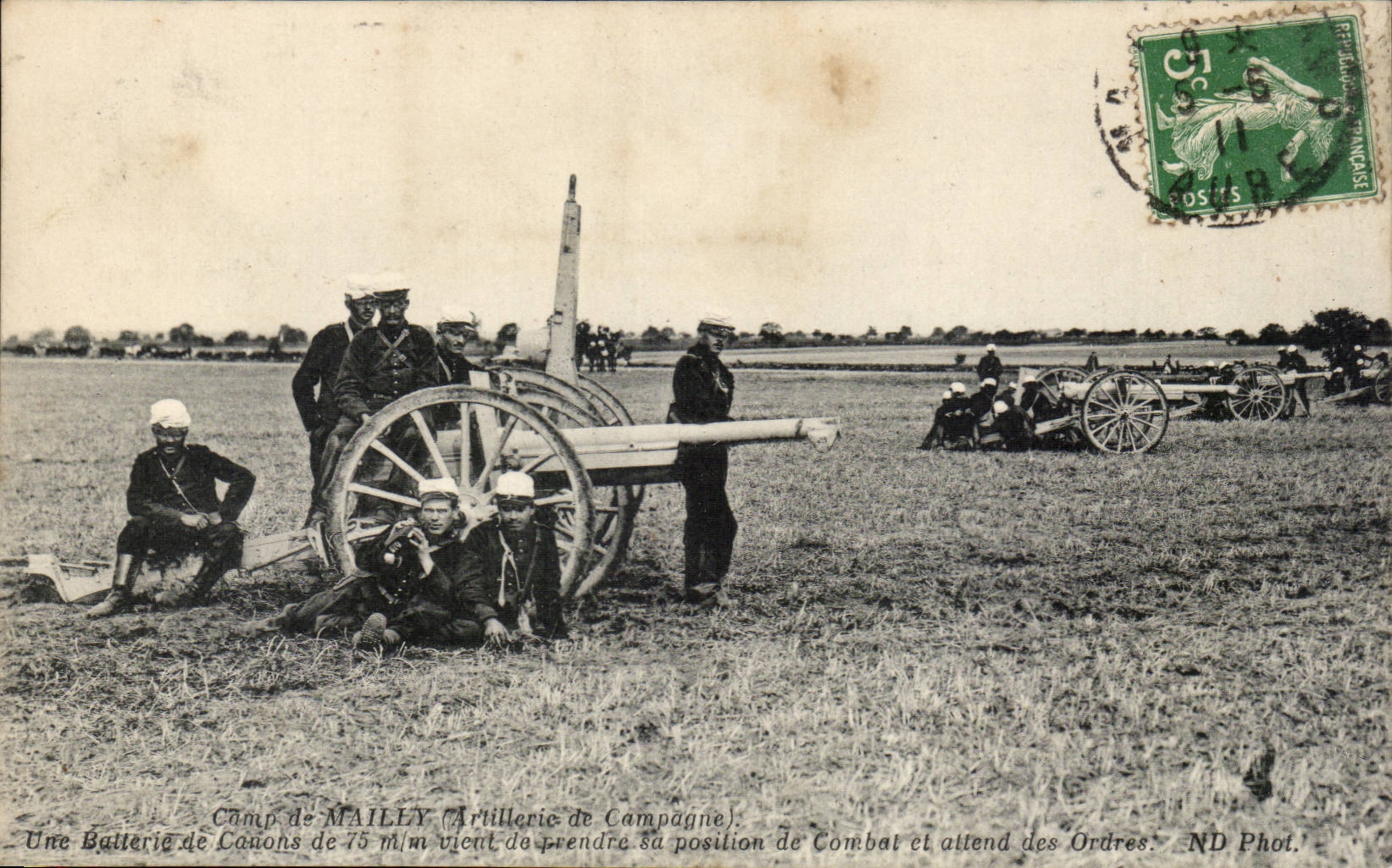 Militaria Camp of Mailly CPA Field artillery Guns of 75 mm