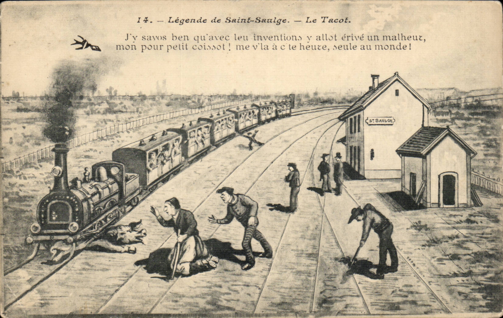 CPA Legende de Saint Saulge Le TAcot (train humour)