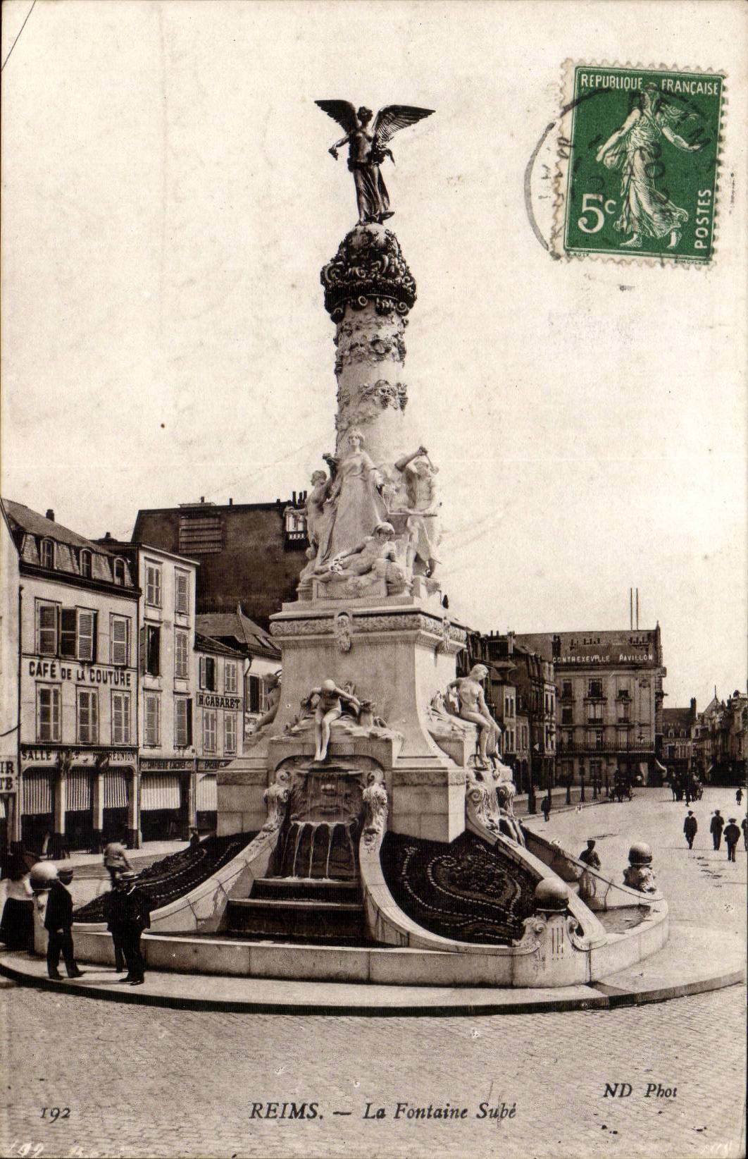 Reims CPA the Sube fountain