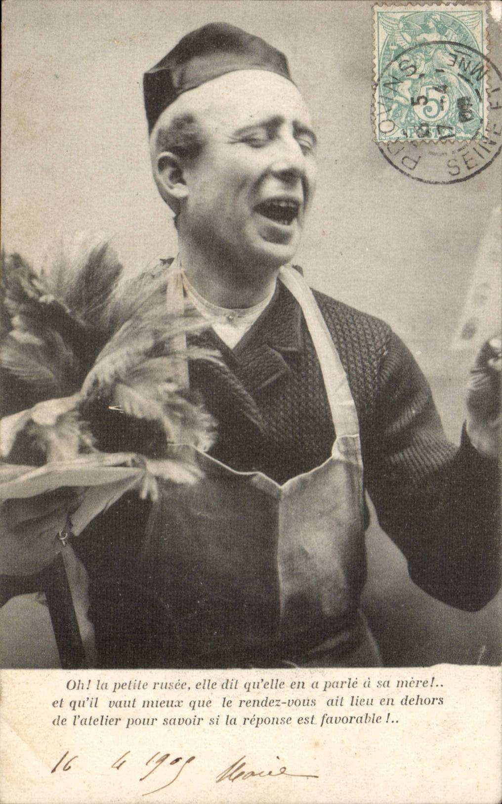 CPA Oh la petite rusee Homme au plumeau Humour