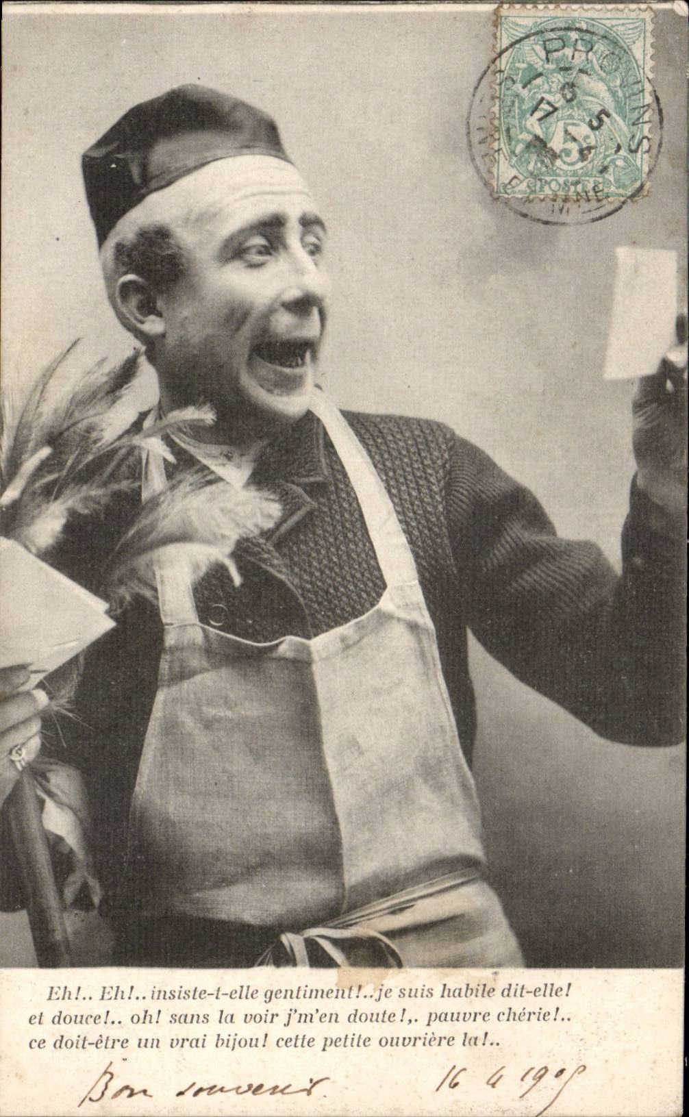 CPA Homme au plumeau Humour