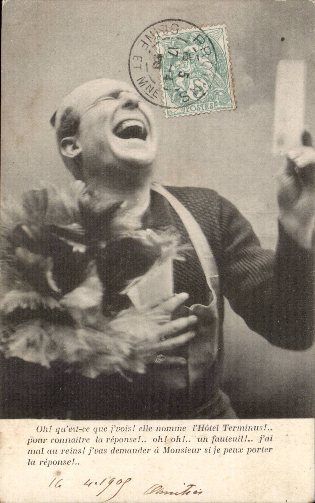 CPA Homme au plumeau Humour Hotel Terminus