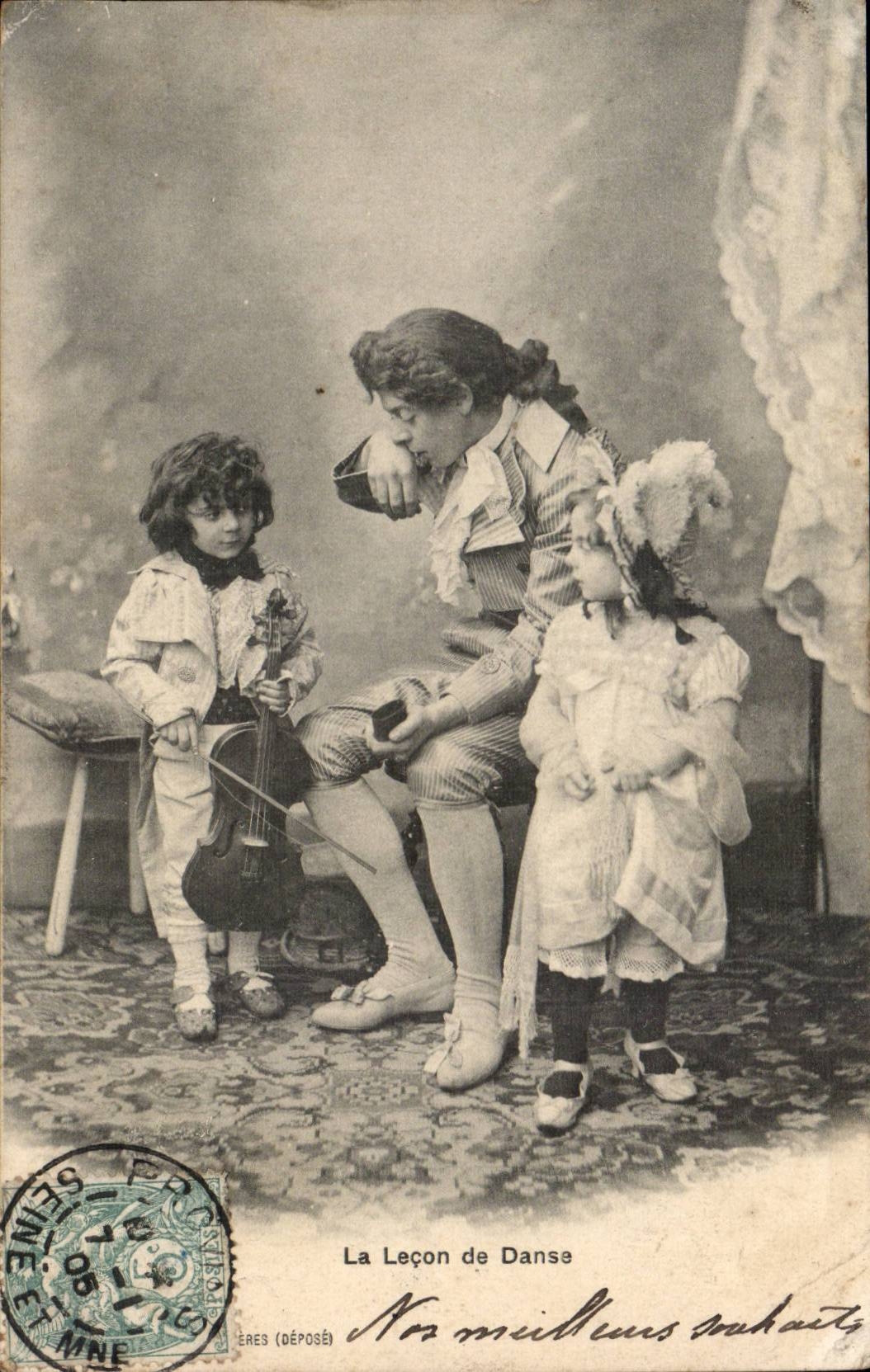 CPA Phantasie die Lektion des Tanzes (Kindvioline)