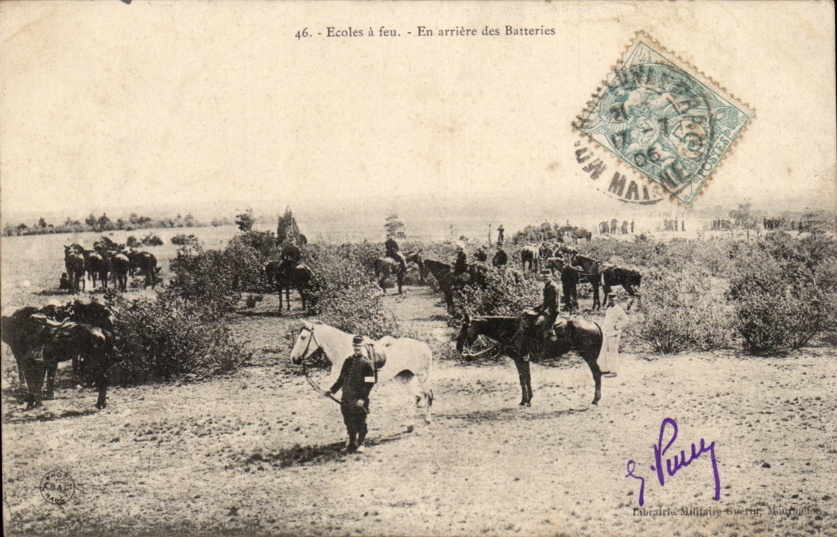 School has Feu - Behind Batteries - horse - CPA