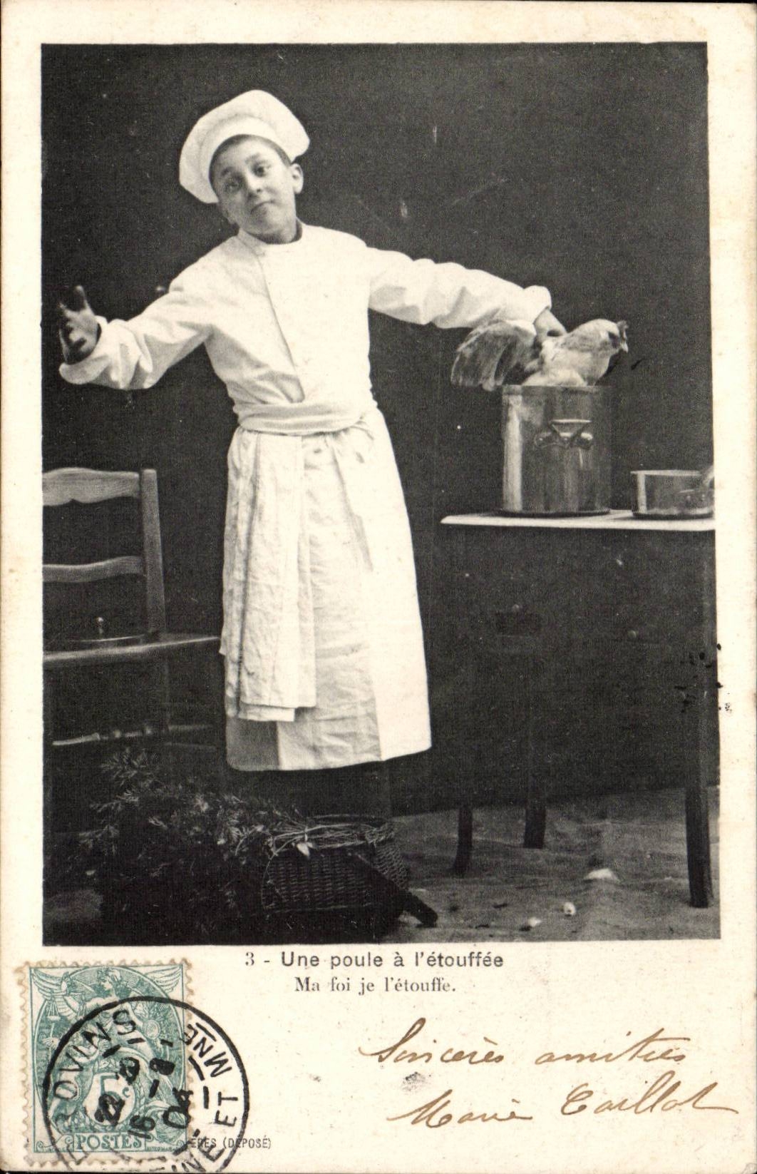 Phantasie - Kind - Junge - ein Huhn mit dem etouffee - ich i-Glaube erdrossele ich ihn - Kuche - Reihe von 6 - CPA