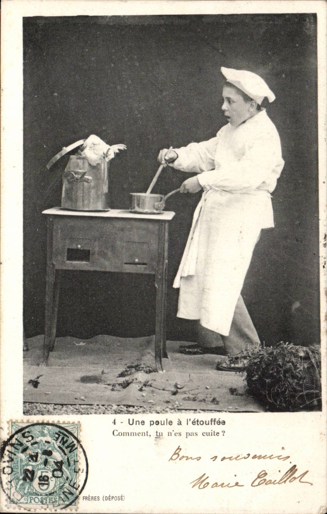 Nicht ist Phantasie - Kind - Junge - ein Huhn mit dem etouffee - wie Sie kochte? - Reihe von 6 Diagrammen - CPA