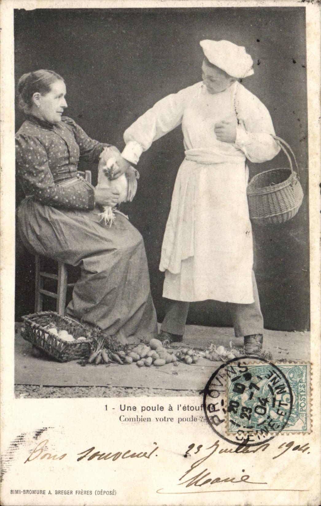 Phantasie - Kind - Junge - ein Huhn mit dem etouffee - wieviel Ihre Henne - Reihe von 6 Diagrammen - CPA