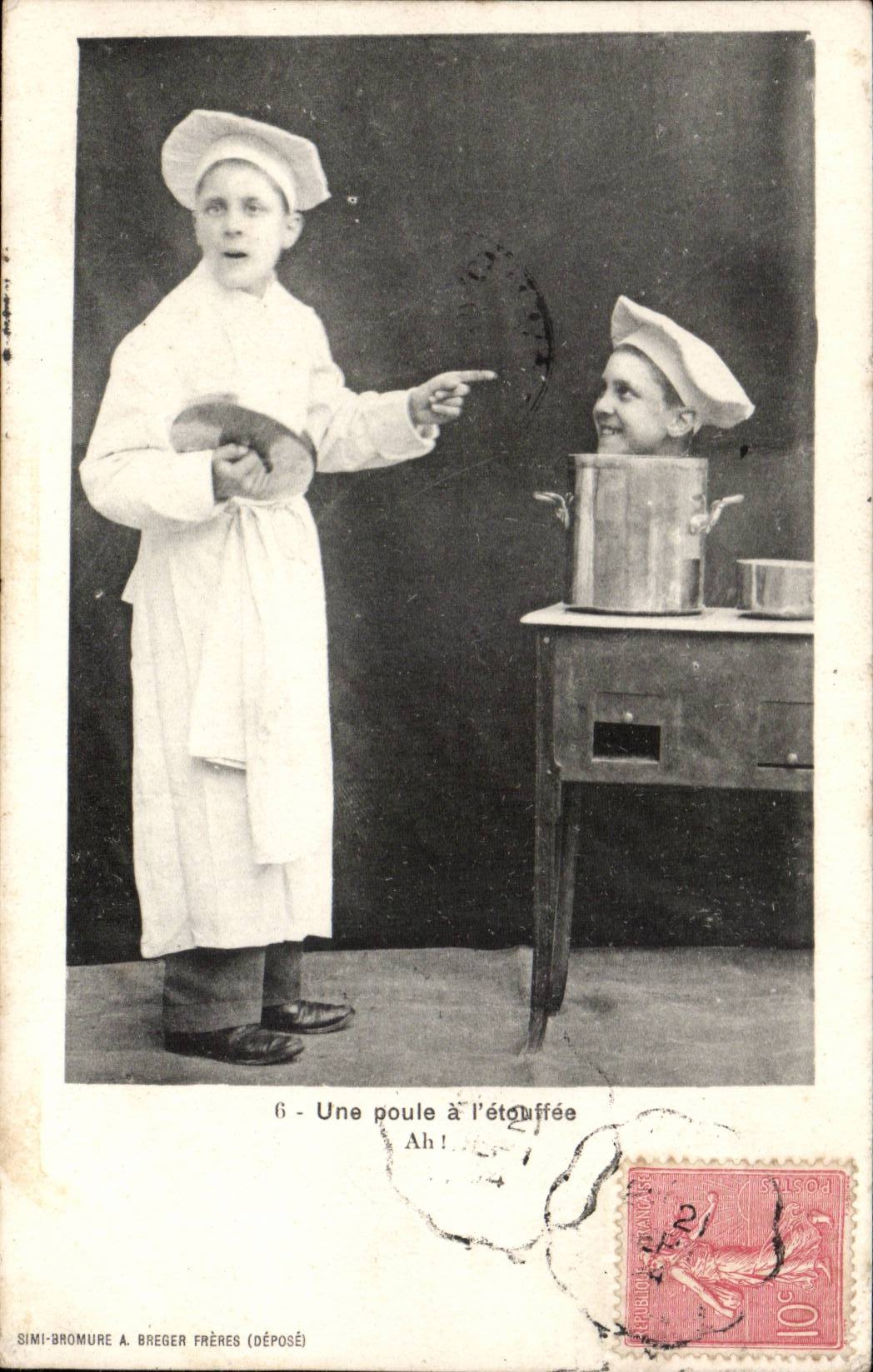 Phantasie - Kind - Junge - ein Huhn mit dem etouffee - Ahhhh! - Reihe von 6 Diagrammen - CPA