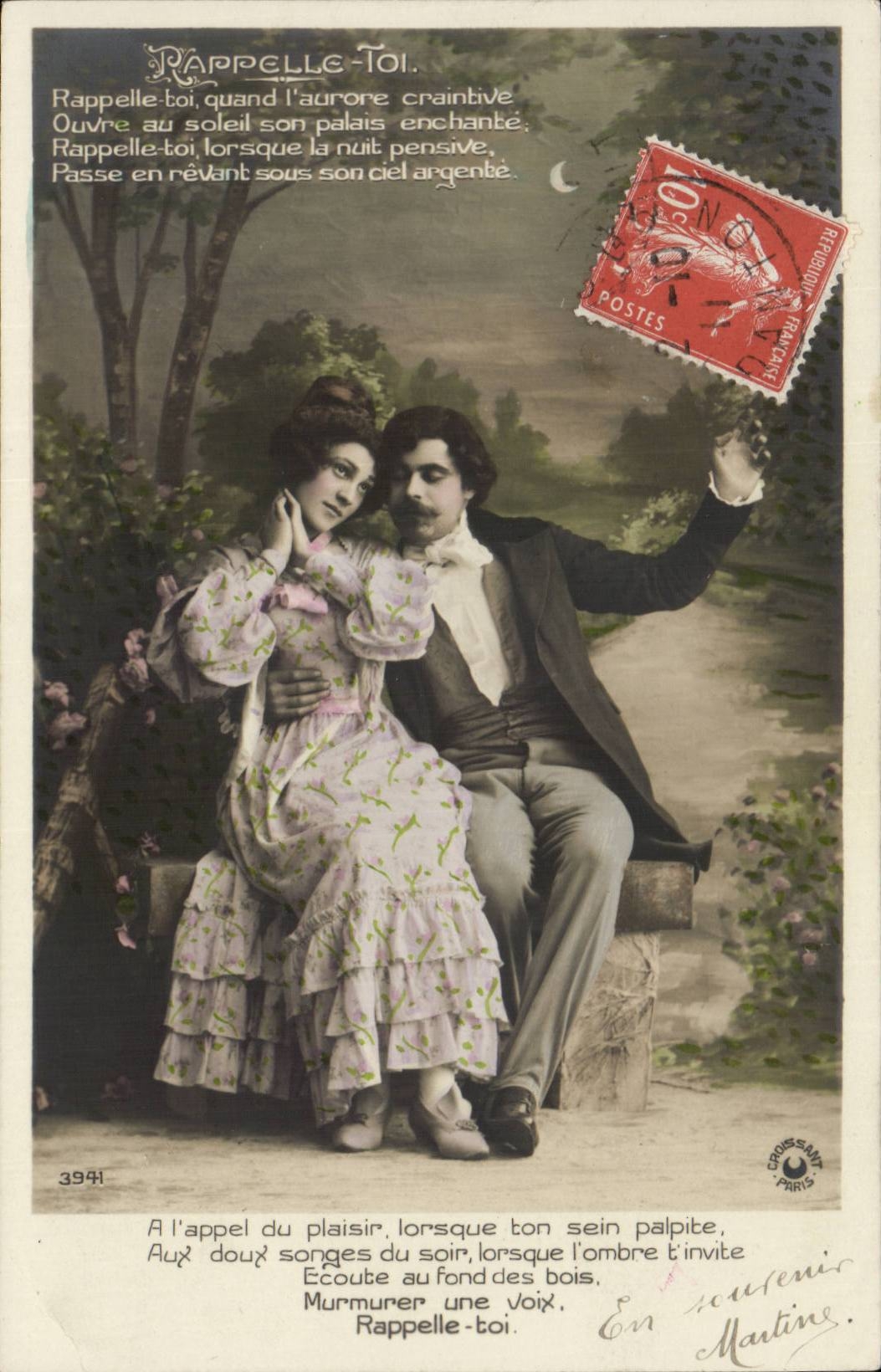 Fantaisie - Couple - A l'appel du plaisir lorsque bon sein palpice Aux doux songes su soir - CPA 