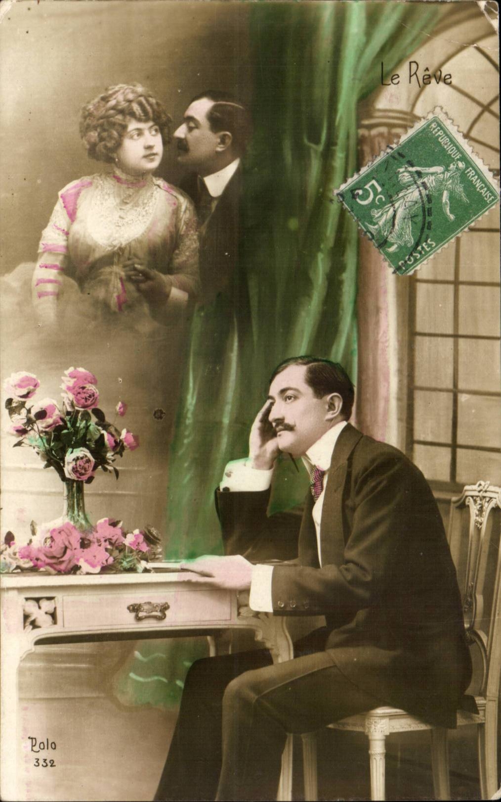 Fantaisie - Couple - Le Reve - Romantic Card With Mustached Man - CPA 