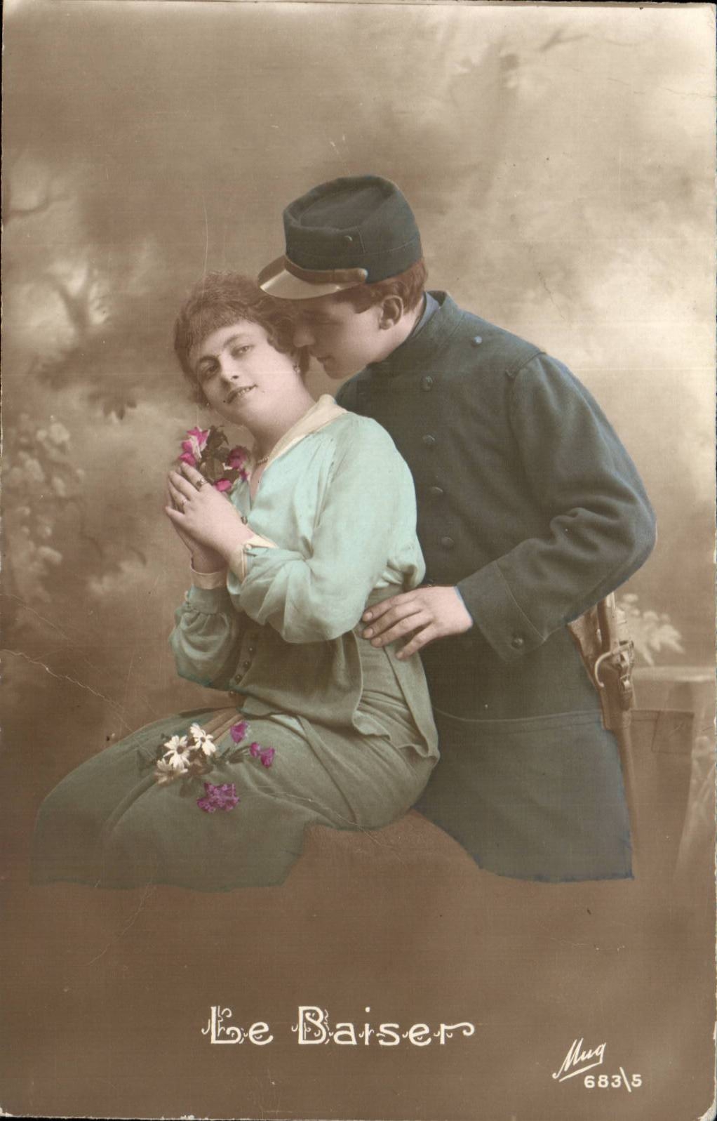Fantaisie - Couple - - Le Baiser - soldat - militaria - a soldiers kiss - CPA