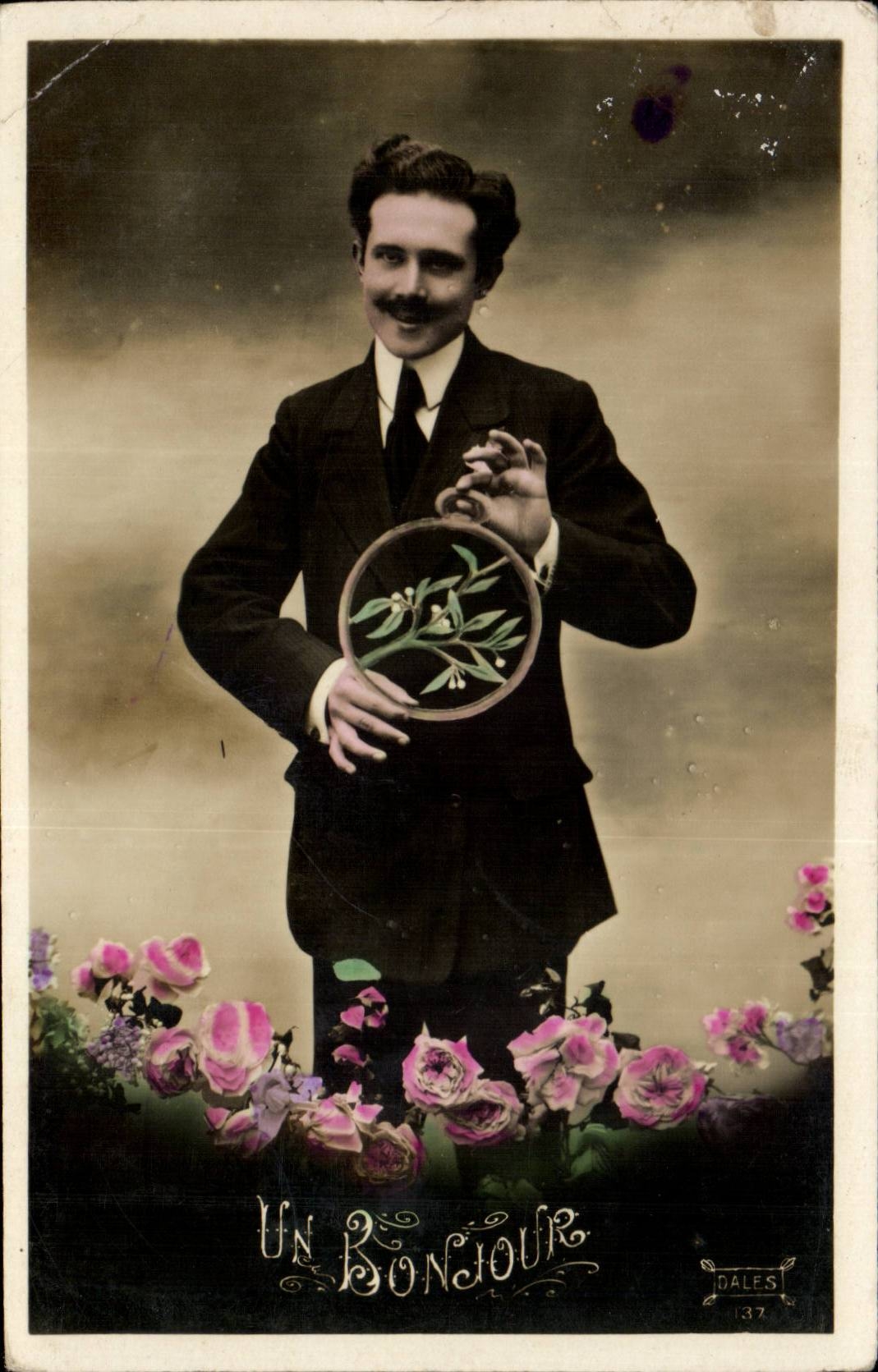 Fantasy - Man - a Hello - Handsome man with thick mustache - CPA