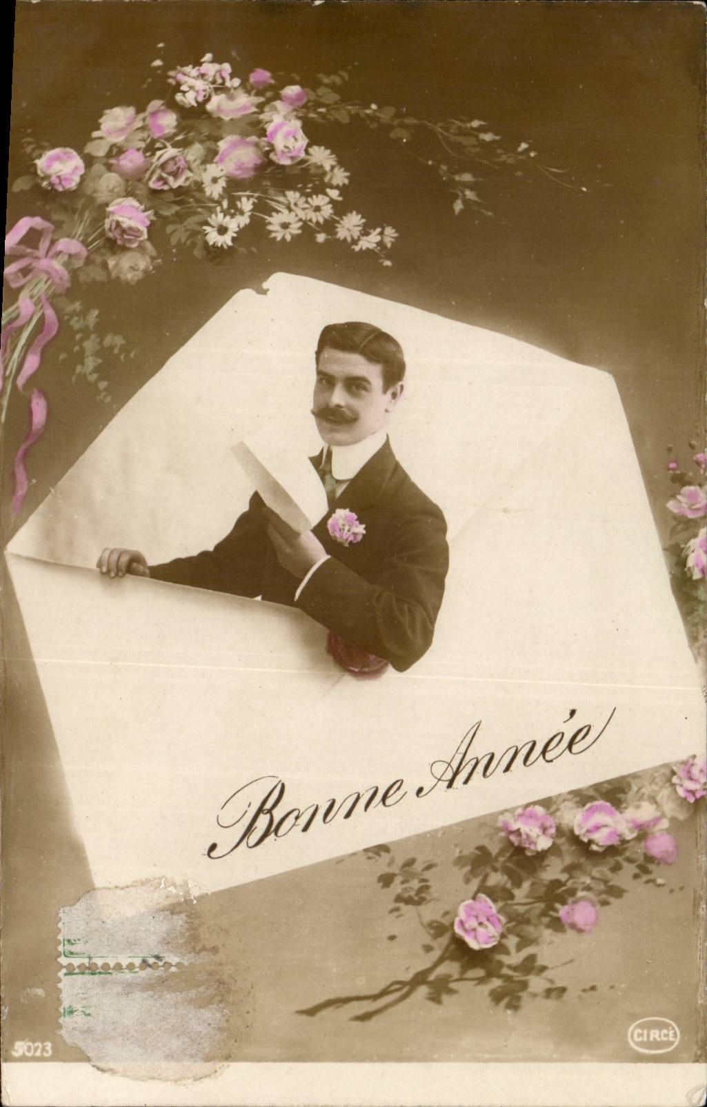 Fantaisie - Bonne Annee - Homme dans une enveloppe - CPA