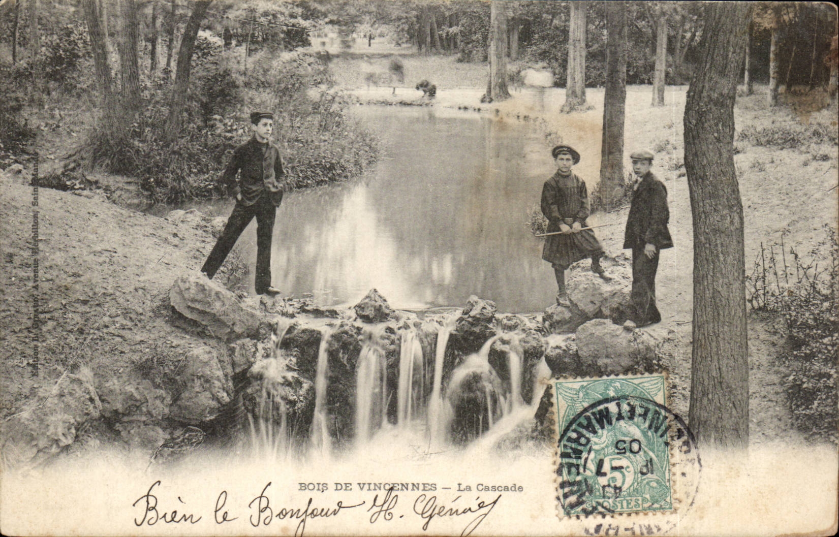 Wood of Vincennes CPA the cascade (children)