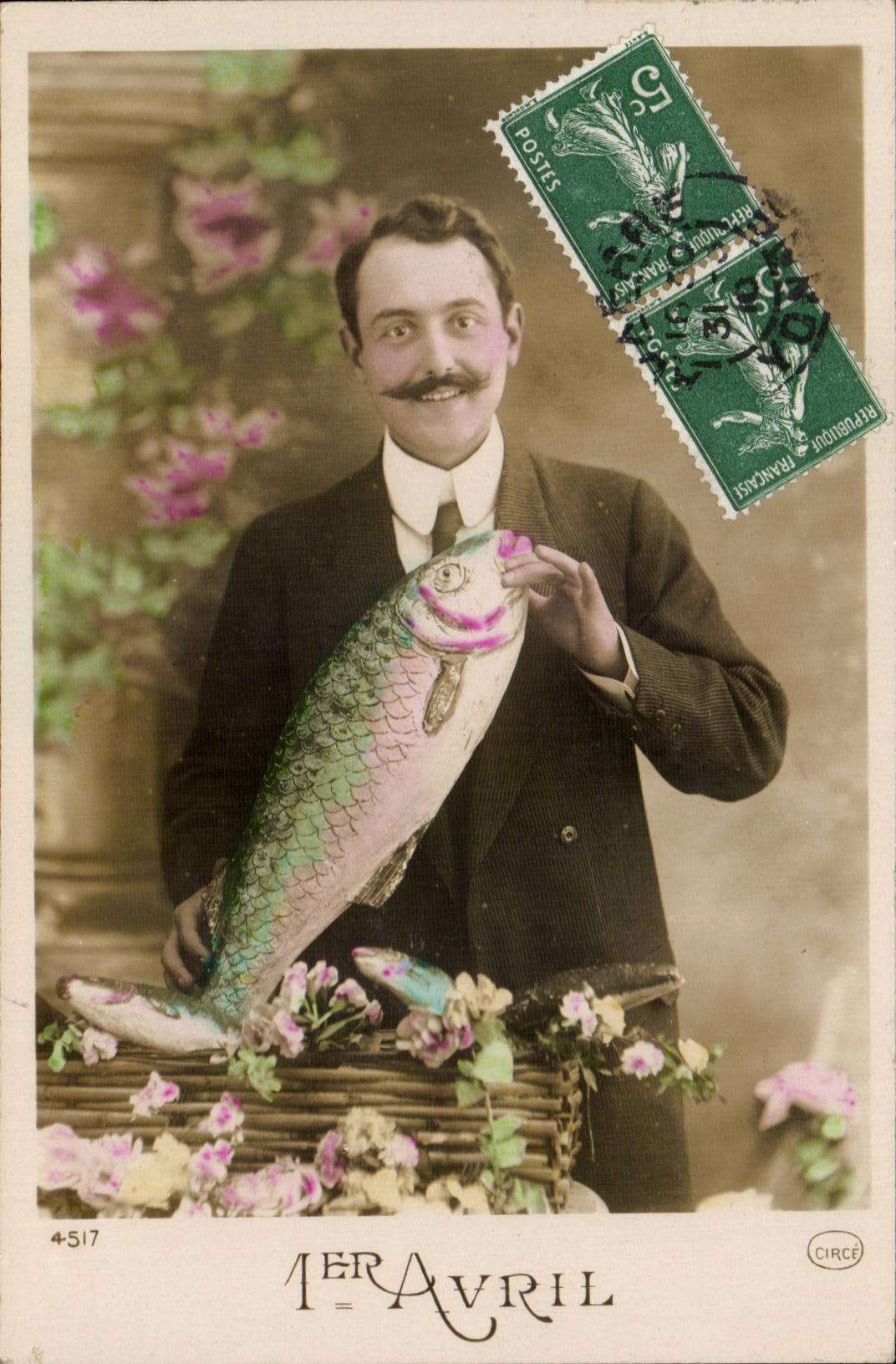 CPA Fantaise Mann Ostern Ostern 1 Aprilfische