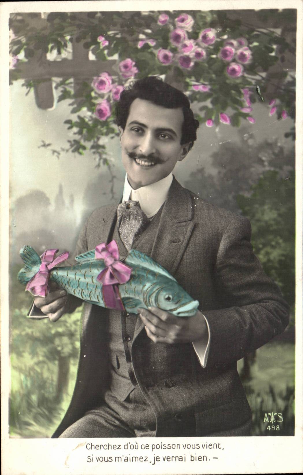 CPA Fantaise Man Easter Easter April 1st fish