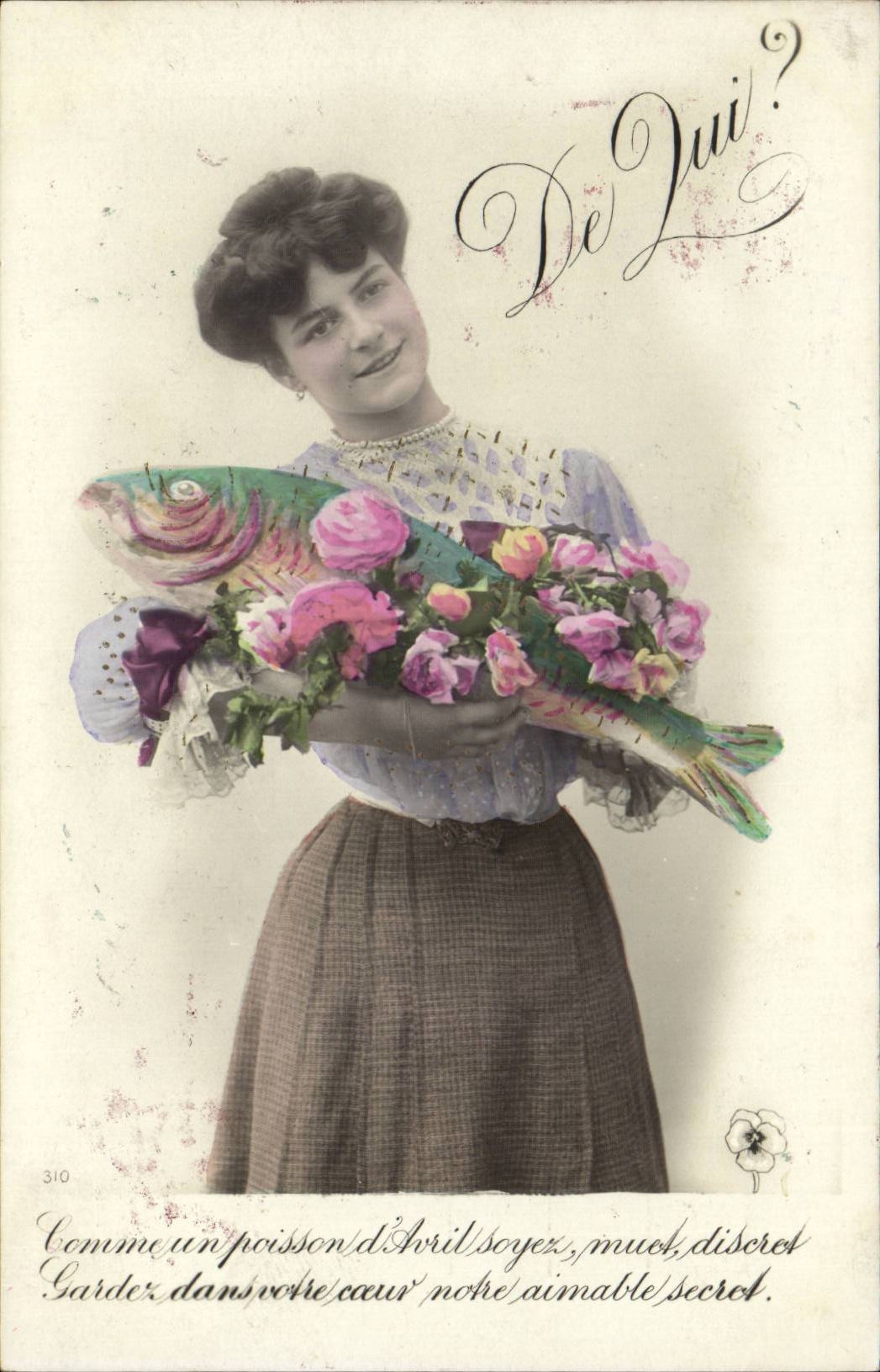 CPA Fantaise Woman Easter Easter April 1st fish