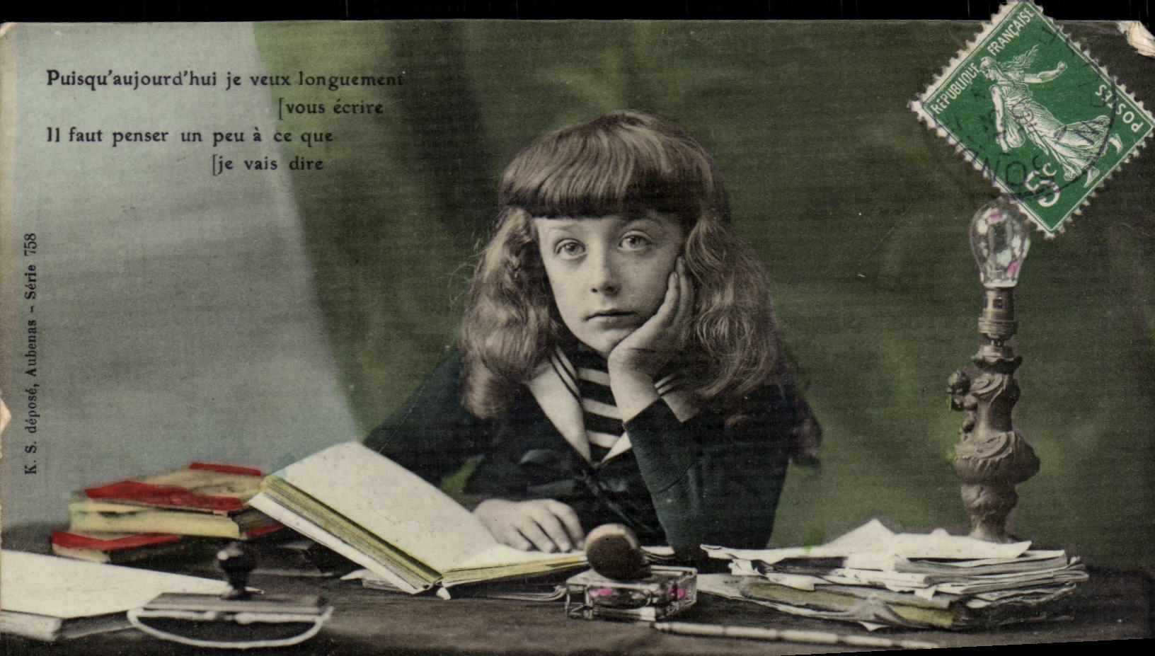 CPA Phantasie-Kind vor seinem Buchtraumer