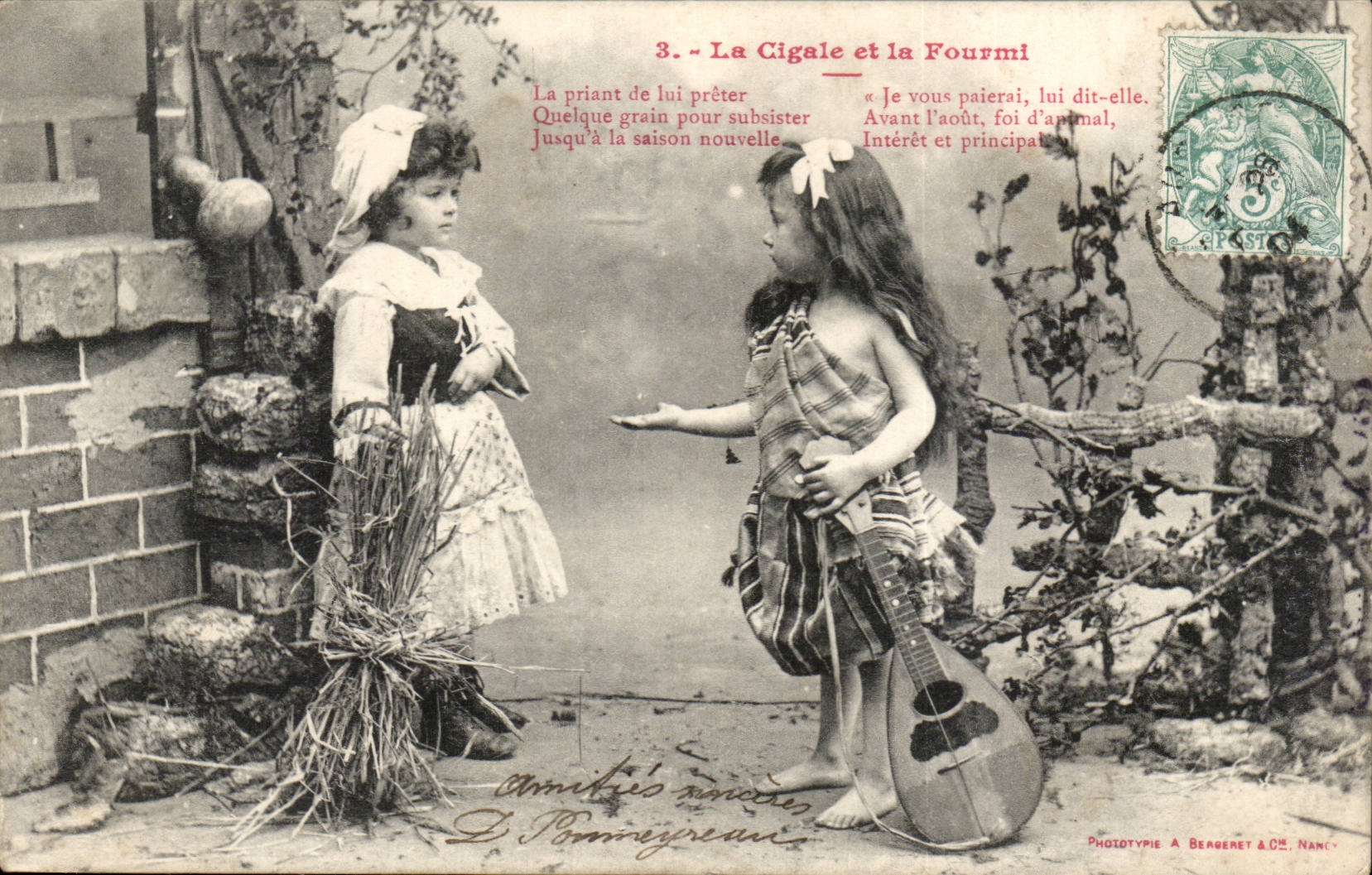 CPA Phantasie-Kind die Zikade und die Ameise