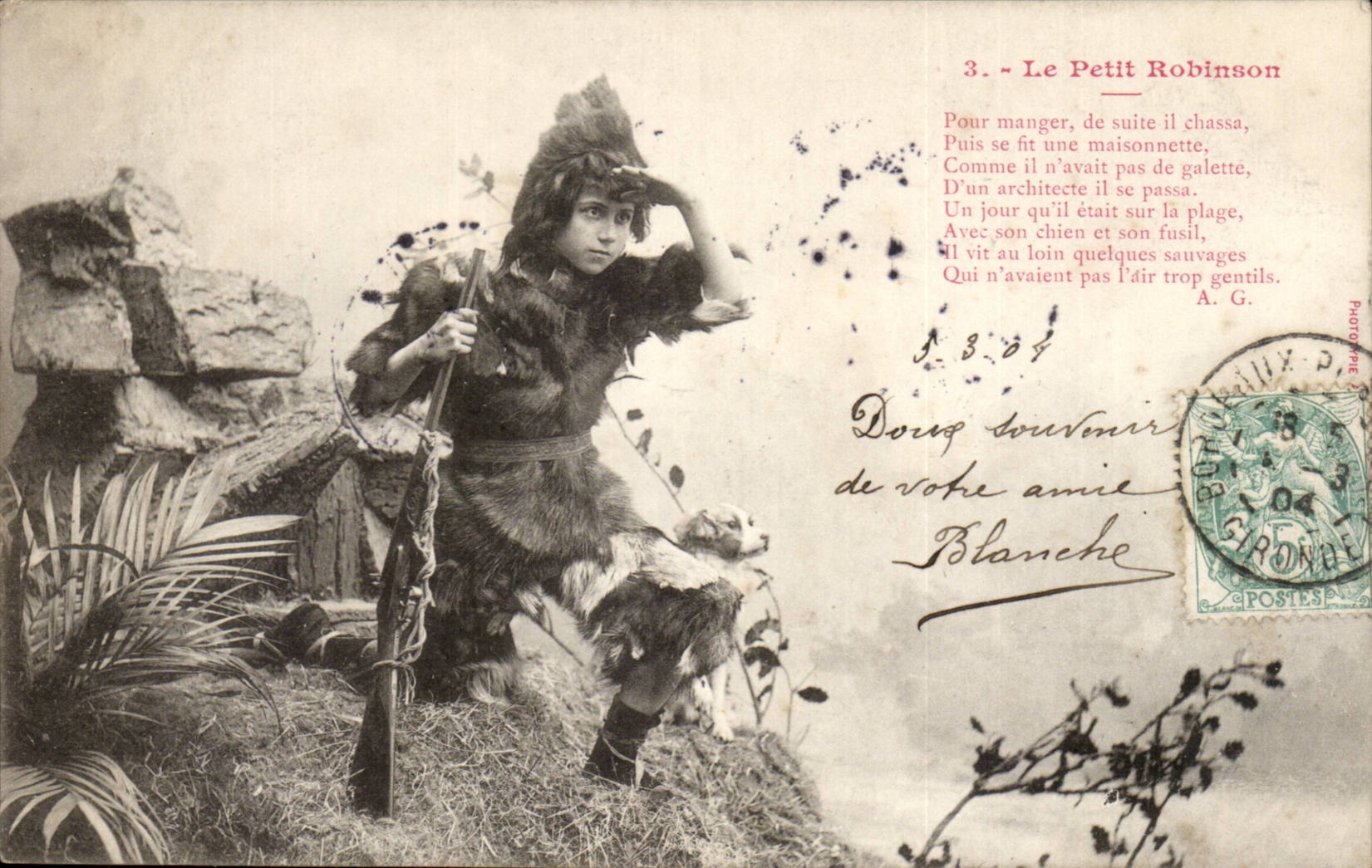 CPA Phantasie-Kind kleiner Robinson