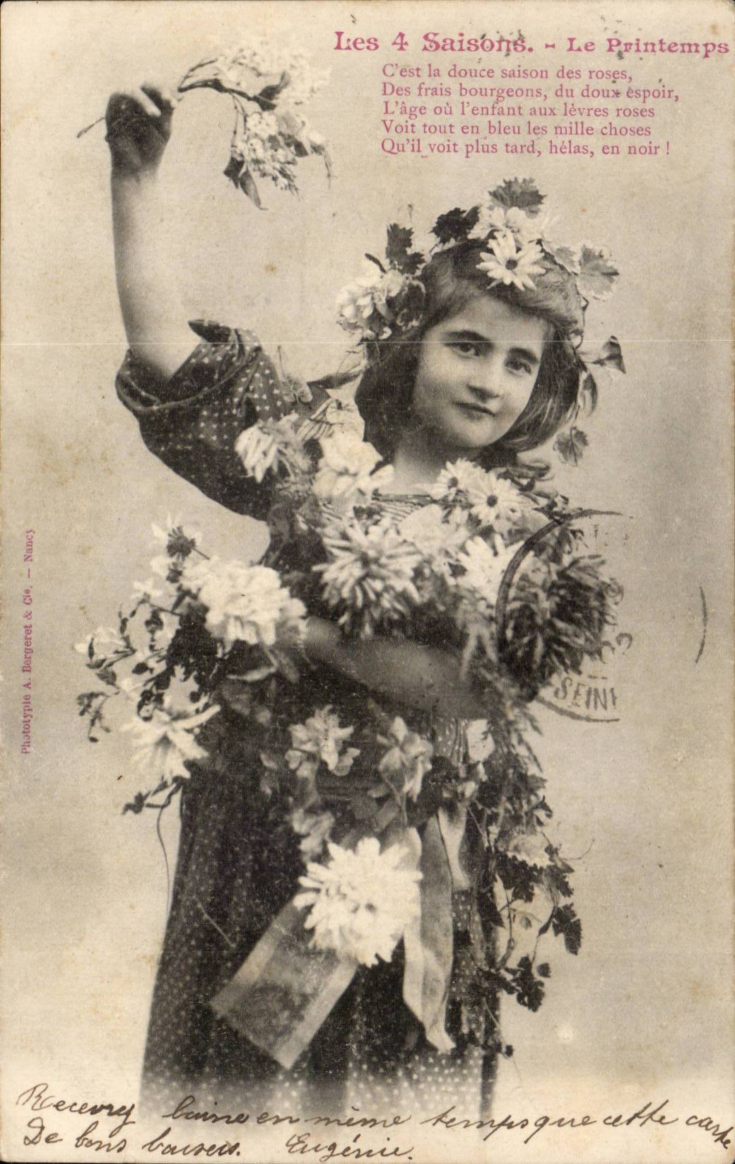 CPA Phantasie-Kind Fruhling mit vier Jahreszeiten