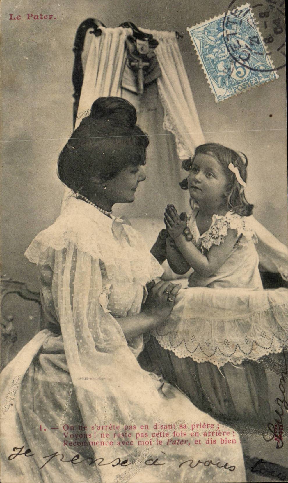 CPA Phantasiefrau und -kind der Pater (Gebet)