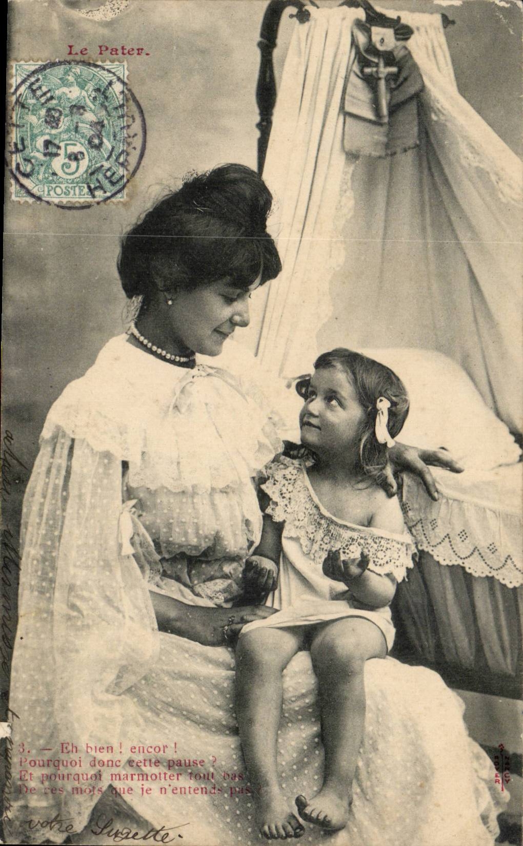 CPA Phantasiefrau und -kind der Pater (Gebet)