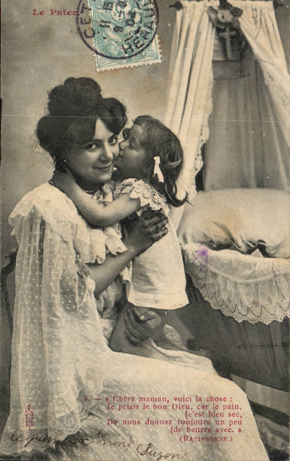 CPA Phantasiefrau und -kind der Pater (Gebet)