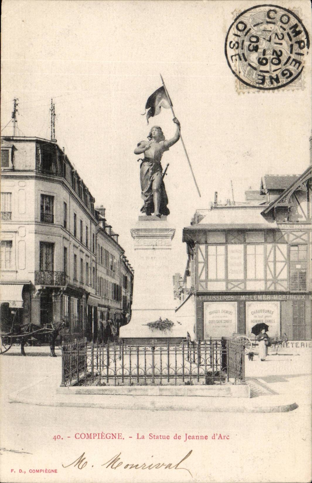 Compiegne CPA Statue von Jeanne des Bogens